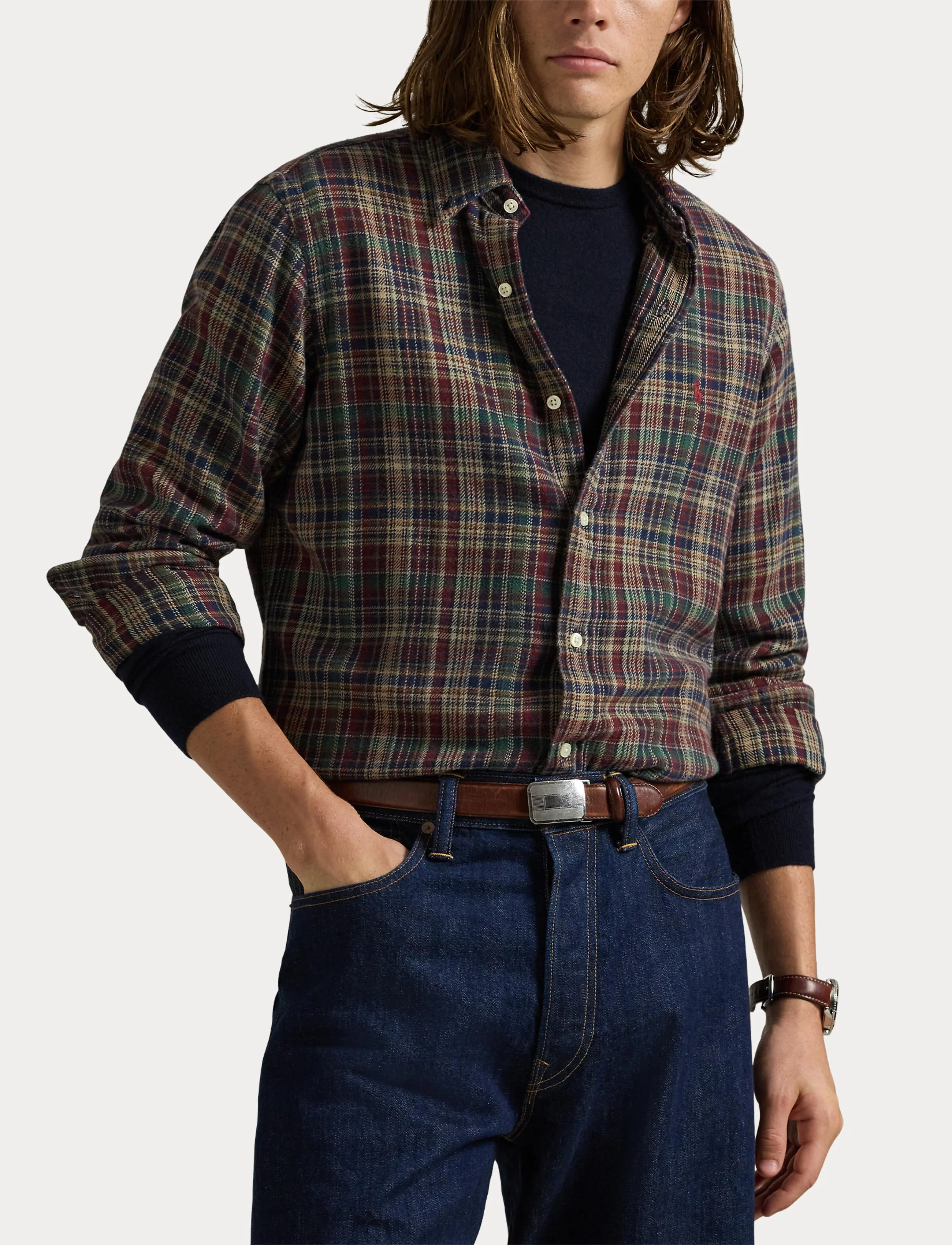 Polo Ralph Lauren - Custom Fit Plaid Brushed Flannel Shirt - 6911 wine khaki m - 5
