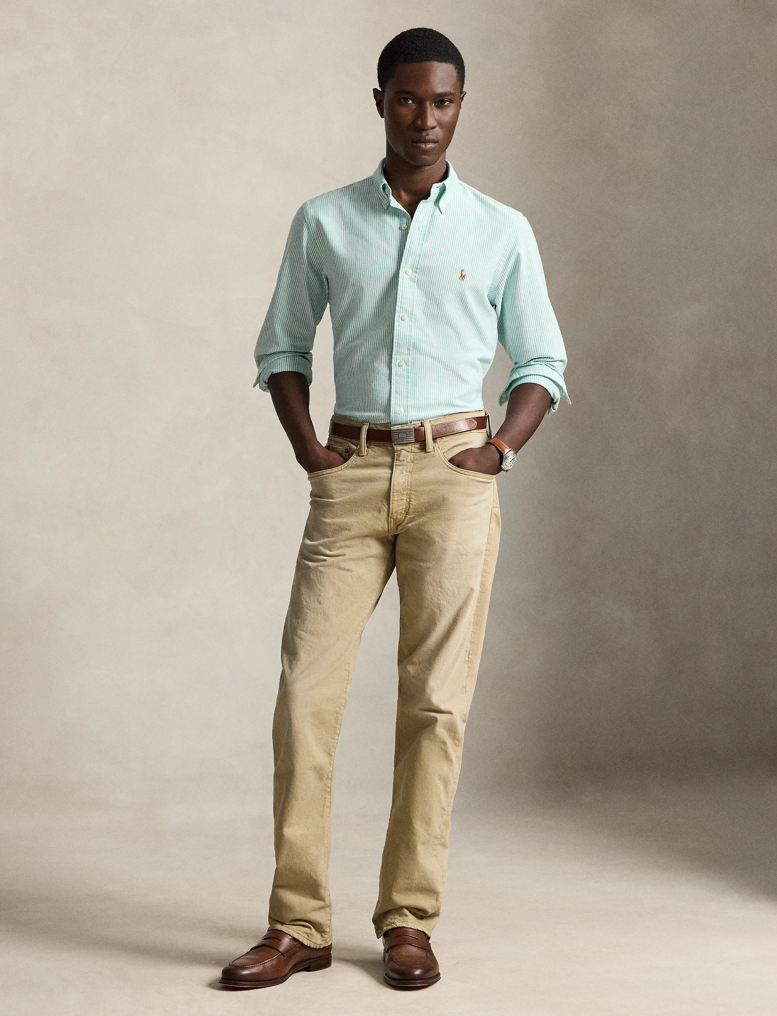 Polo Ralph Lauren Custom Fit Striped Oxford Shirt - Randiga skjortor - 6636T SCARAB GREE / green