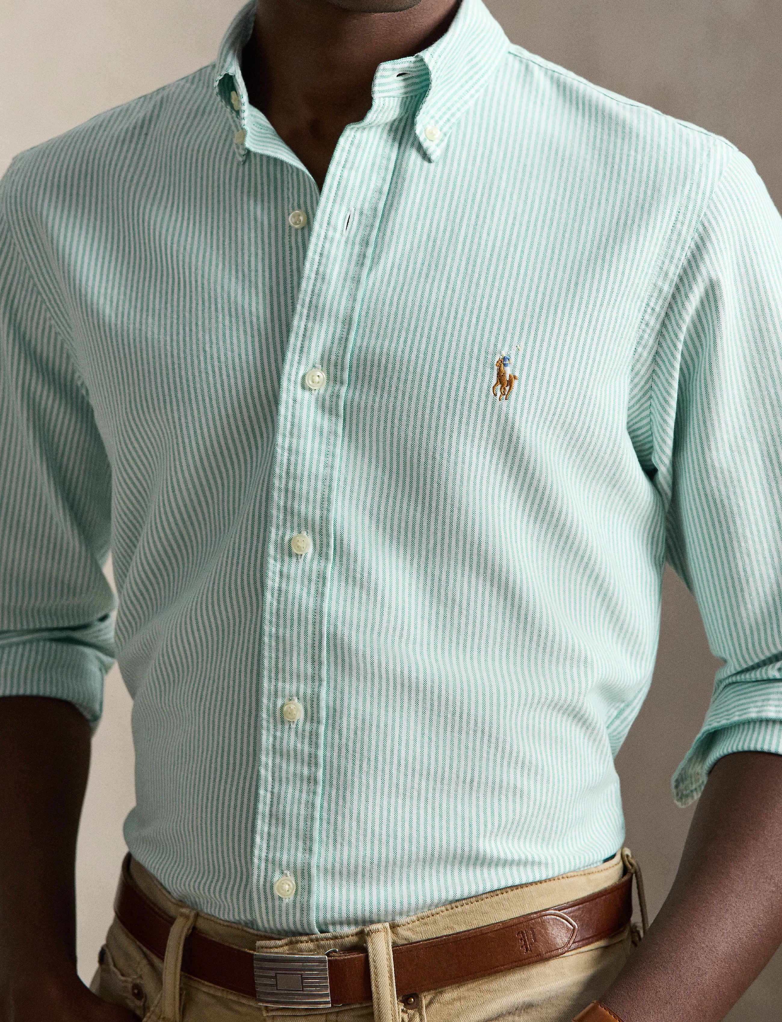 Polo Ralph Lauren - Custom Fit Striped Oxford Shirt - randiga skjortor - 6636t scarab gree - 4