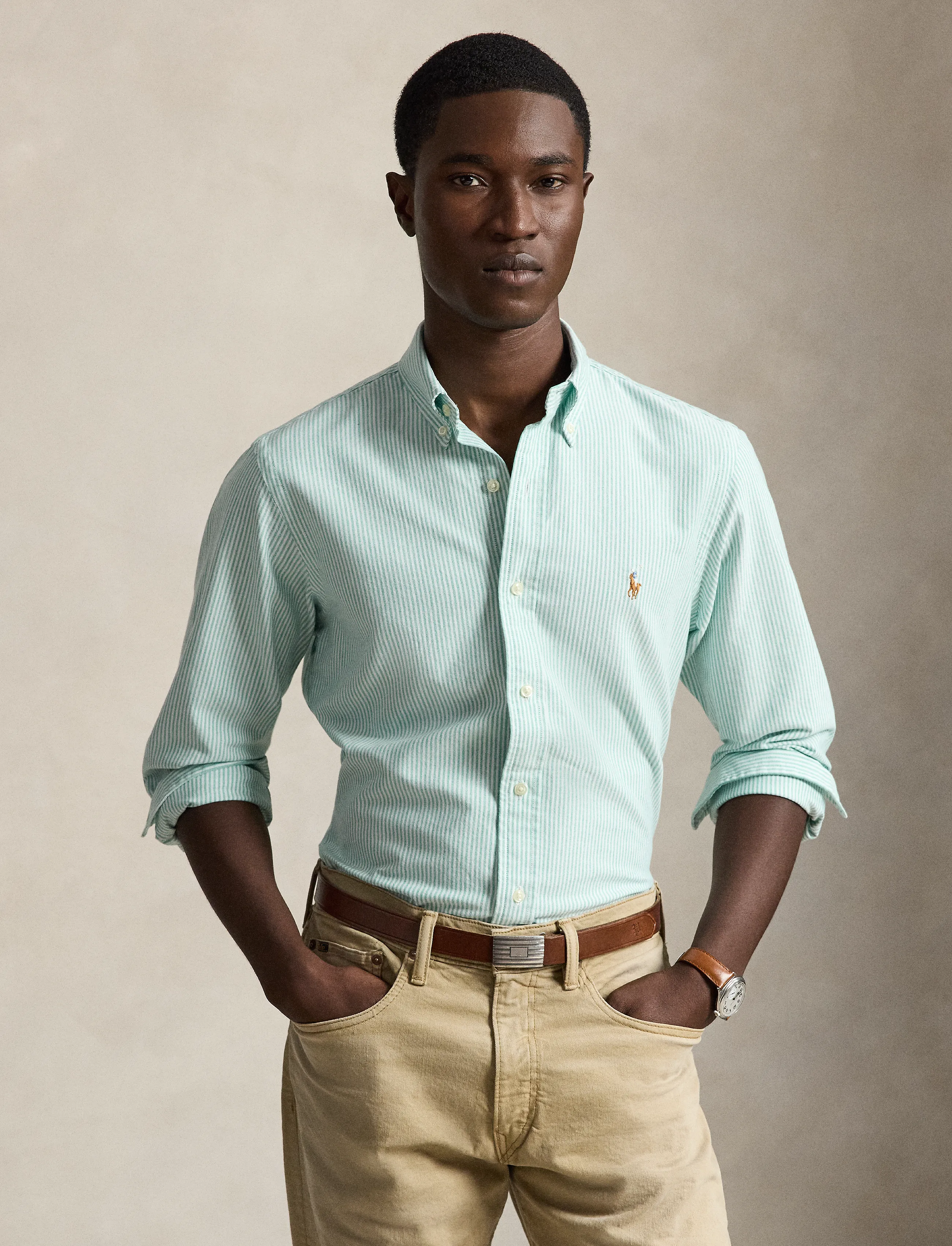 Polo Ralph Lauren - Custom Fit Striped Oxford Shirt - randiga skjortor - 6636t scarab gree - 5
