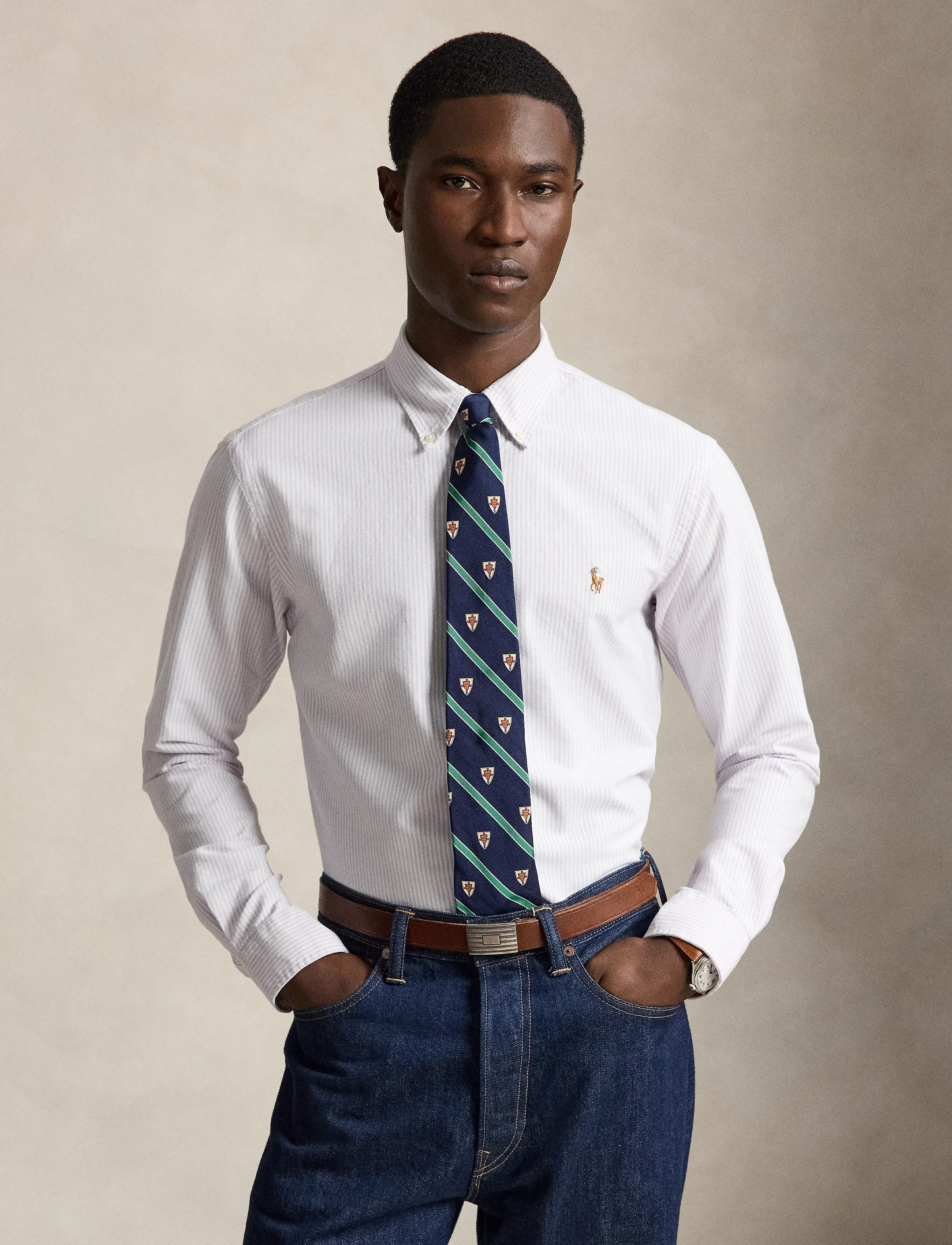 Polo Ralph Lauren Custom Fit Striped Oxford Shirt - Oxford shirts - 6636U LIGHT LILAC / purple