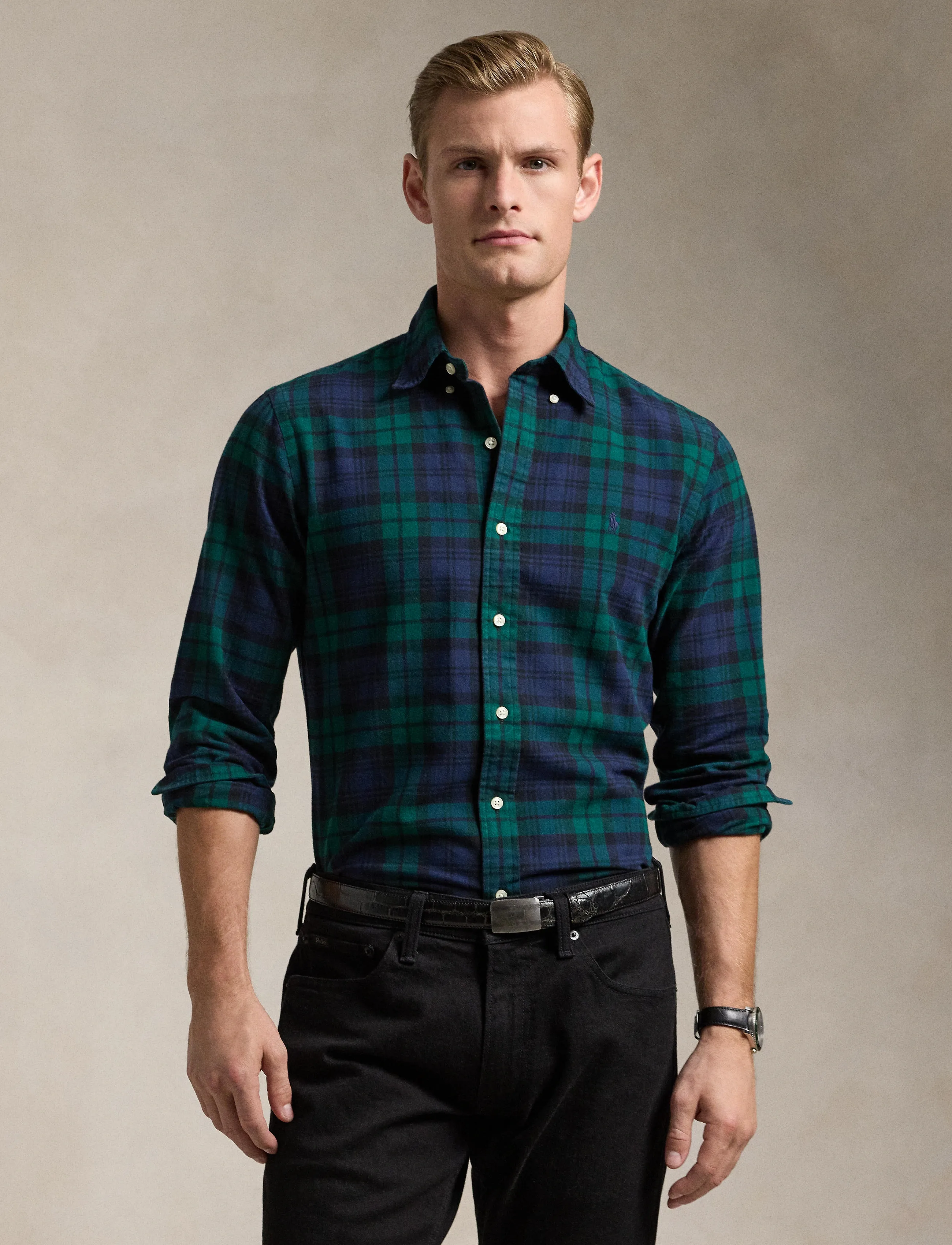 Polo Ralph Lauren - Custom Fit Plaid Brushed Oxford Shirt - 5753 navy/green m - 3