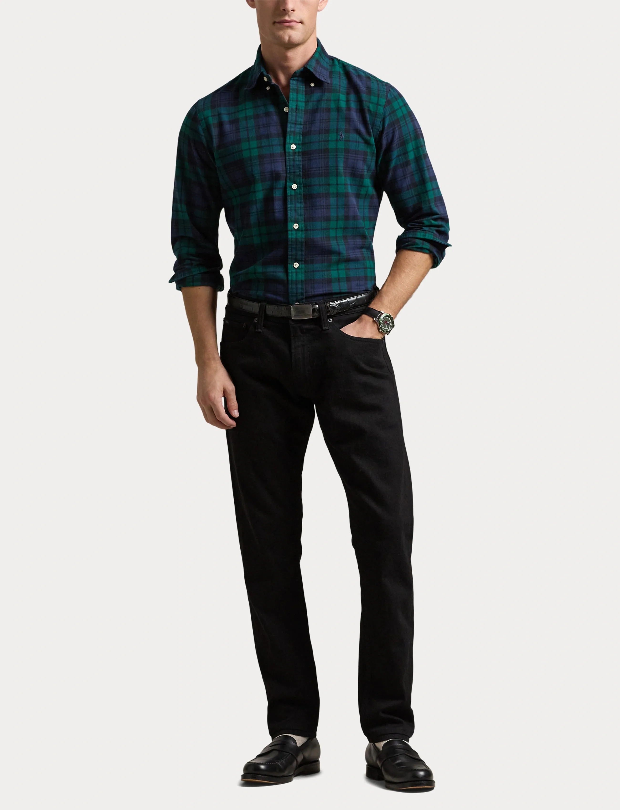 Polo Ralph Lauren - Custom Fit Plaid Brushed Oxford Shirt - 5753 navy/green m - 4