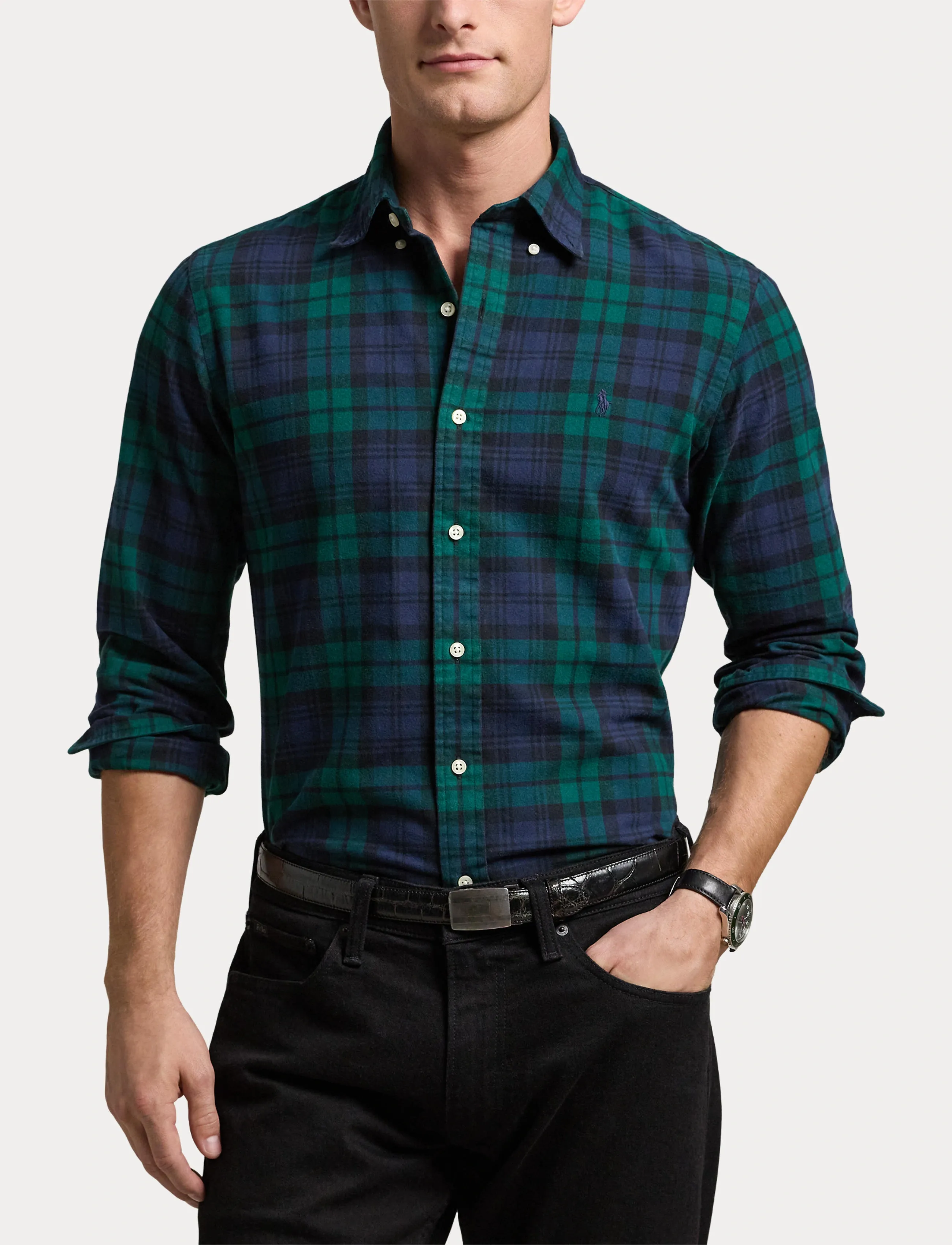 Polo Ralph Lauren - Custom Fit Plaid Brushed Oxford Shirt - 5753 navy/green m - 5