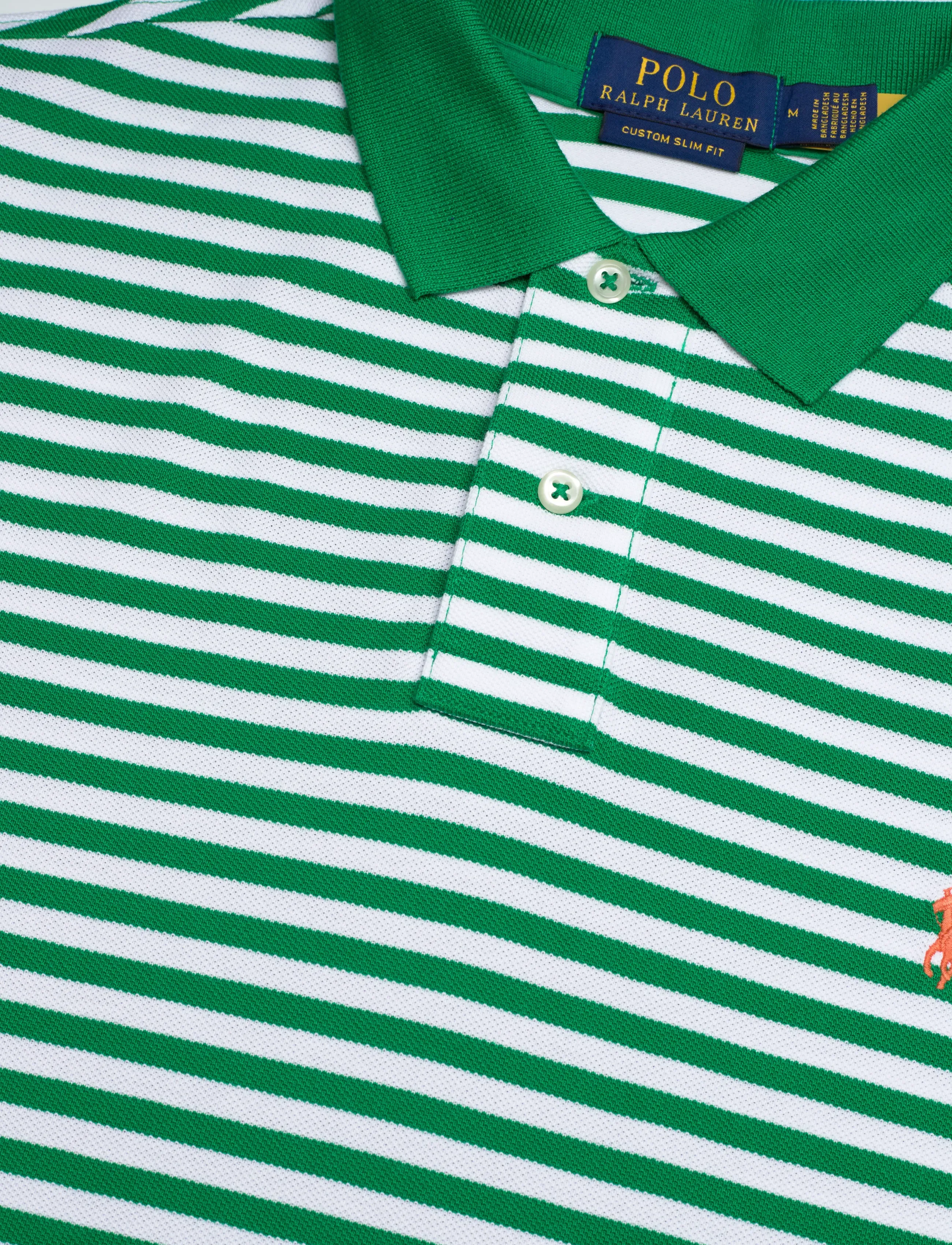 Polo Ralph Lauren - Custom Slim Fit Striped Mesh Polo Shirt - stutterma pólóbolir - billiard/white - 4