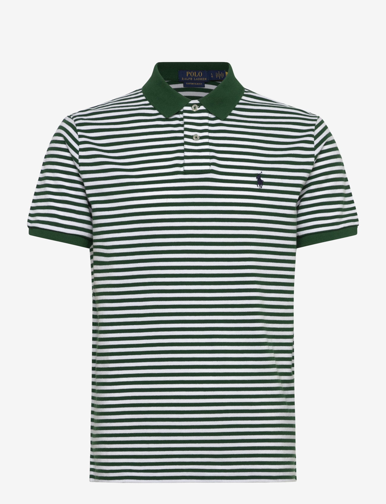 Polo Ralph Lauren - Custom Slim Fit Striped Mesh Polo Shirt - kortærmede poloer - new forest/white - 0