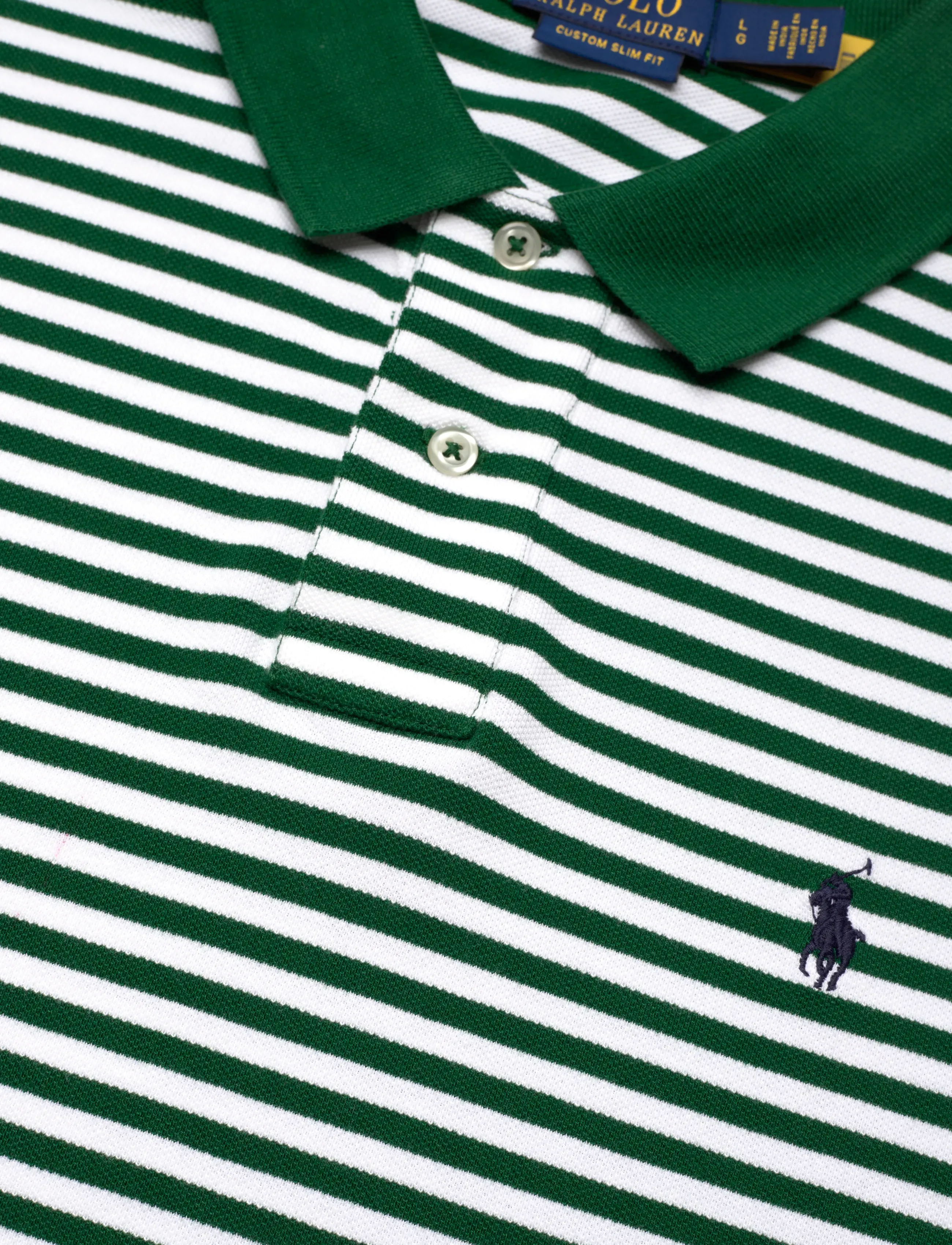 Polo Ralph Lauren - Custom Slim Fit Striped Mesh Polo Shirt - short-sleeved polos - new forest/white - 2