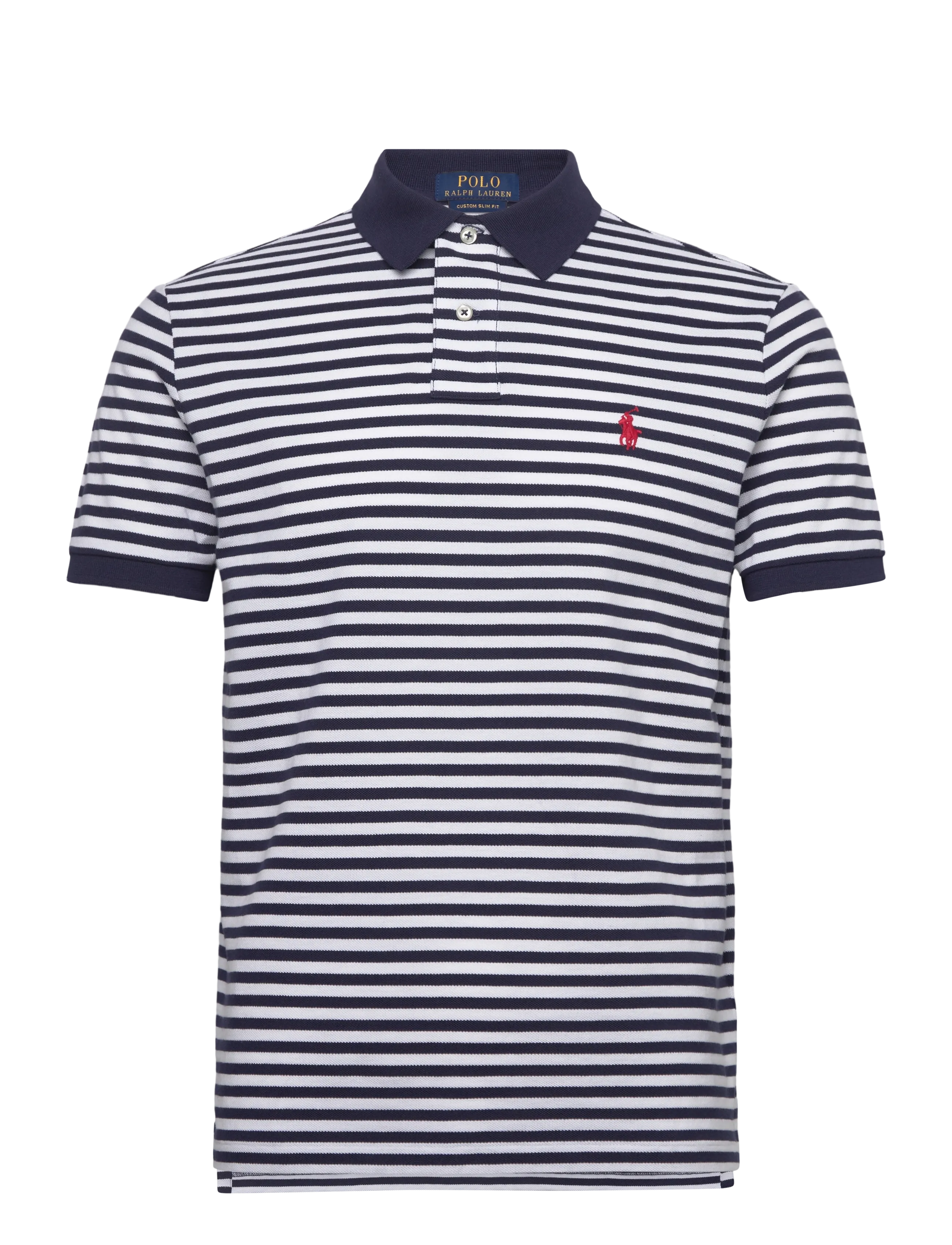 Polo Ralph Lauren Custom Slim Fit Striped Mesh Polo Shirt - Neue Mode - NEWPORT NAVY/WHIT / navy