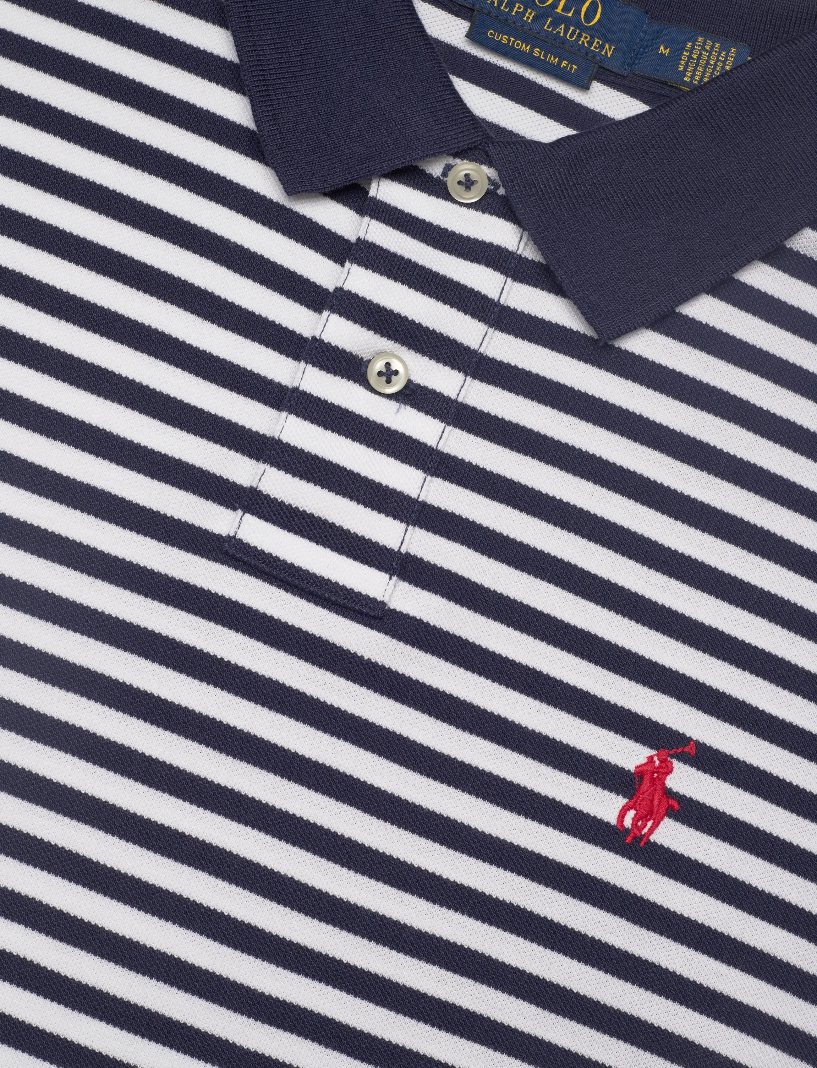 Polo Ralph Lauren - Custom Slim Fit Striped Mesh Polo Shirt - short-sleeved polos - newport navy/whit - 4