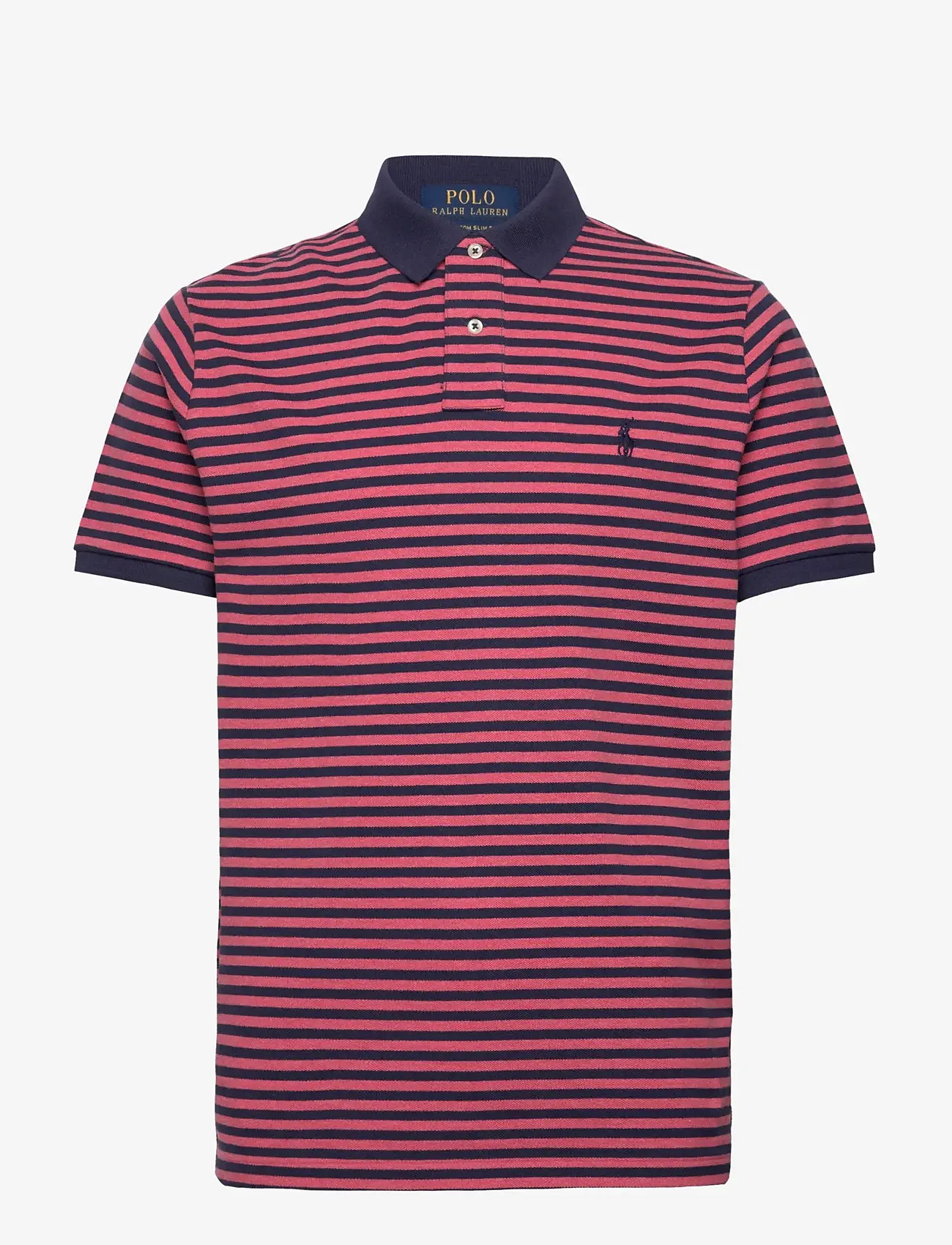 Polo Ralph Lauren - Custom Slim Fit Striped Mesh Polo Shirt - kortærmede poloer - salmon heather/ne - 0