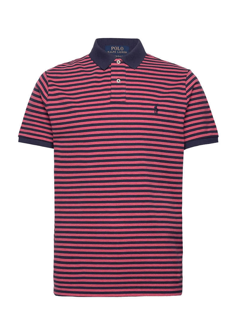 Polo Ralph Lauren - Custom Slim Fit Striped Mesh Polo Shirt - kortærmede poloer - salmon heather/ne - 0