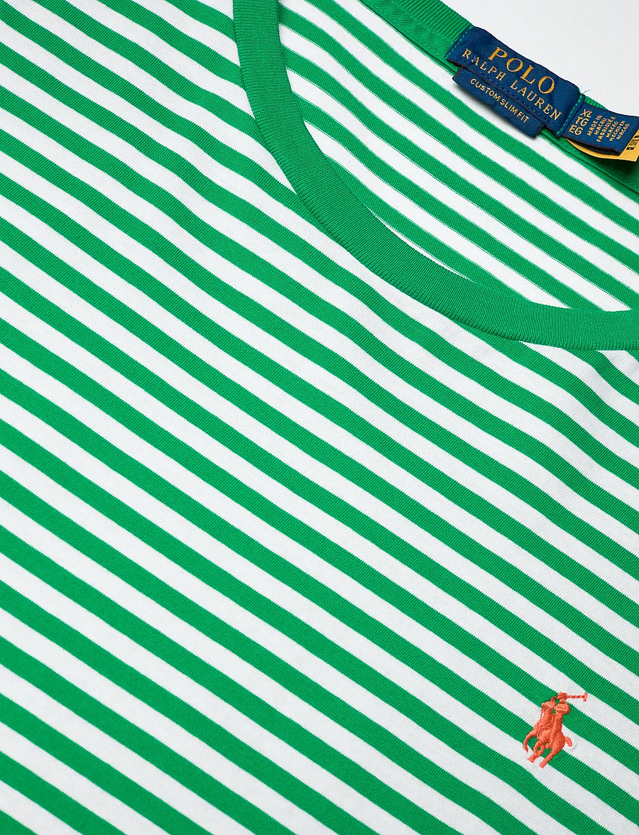 Polo Ralph Lauren - Custom Slim Fit Striped Jersey T-Shirt - kortærmede t-shirts - billiard/white - 2