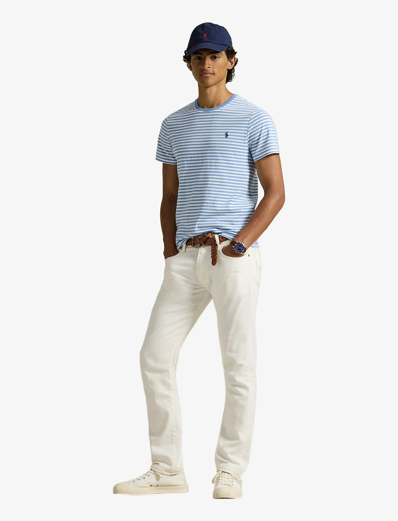 Polo Ralph Lauren - Custom Slim Fit Striped Jersey T-Shirt - kortærmede t-shirts - bristol blue/whit - 1