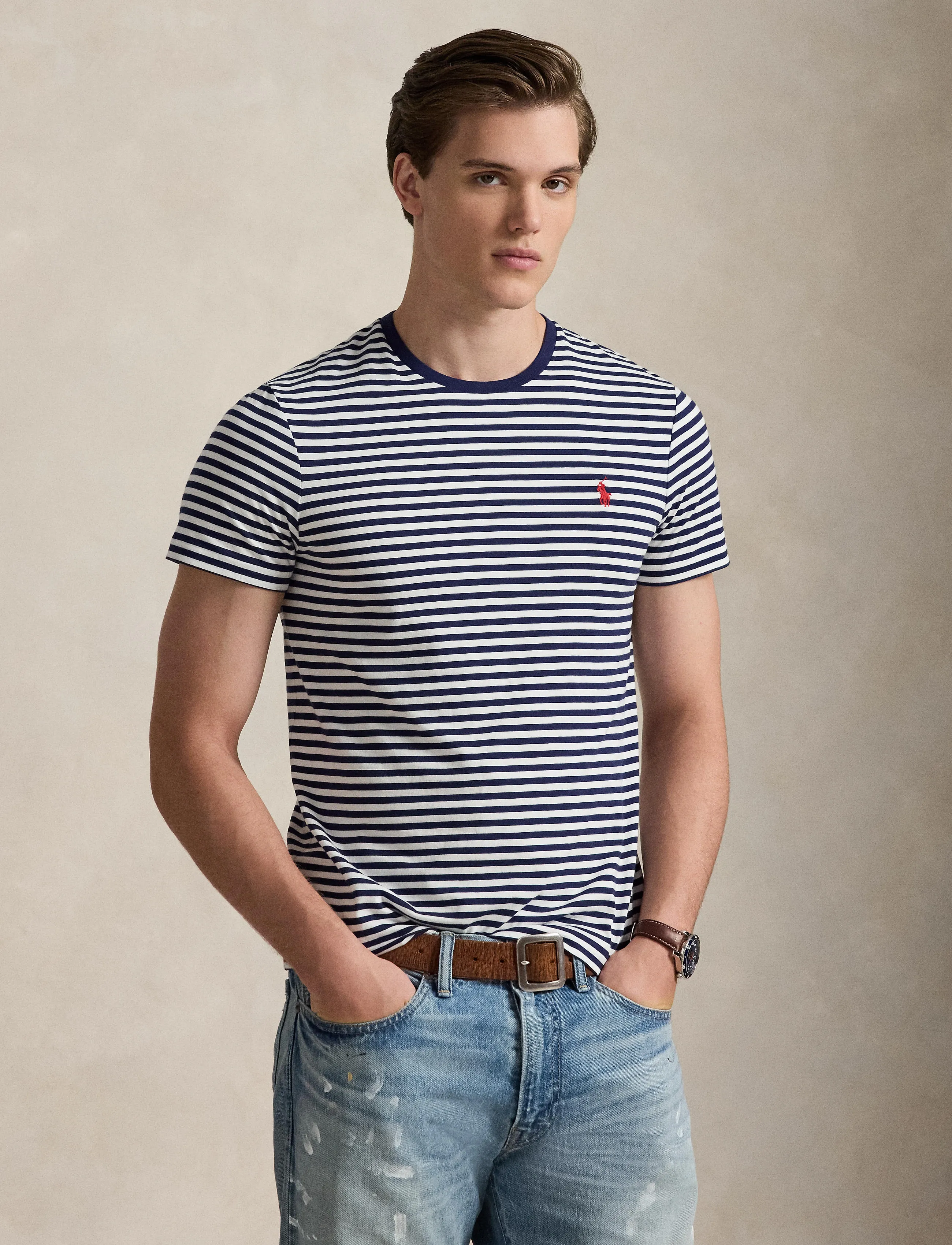 Custom Slim Fit Striped Jersey T-Shirt 2