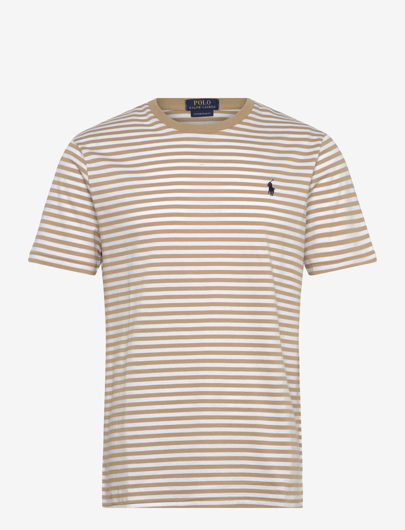Polo Ralph Lauren - Custom Slim Fit Striped Jersey T-Shirt - kortærmede t-shirts - vintage khaki/whi - 0