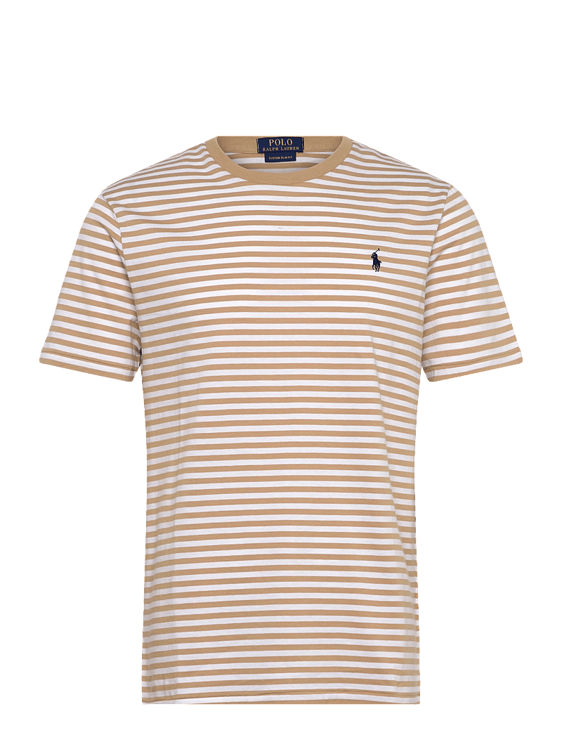 Polo Ralph Lauren - Custom Slim Fit Striped Jersey T-Shirt - kortærmede t-shirts - vintage khaki/whi - 0