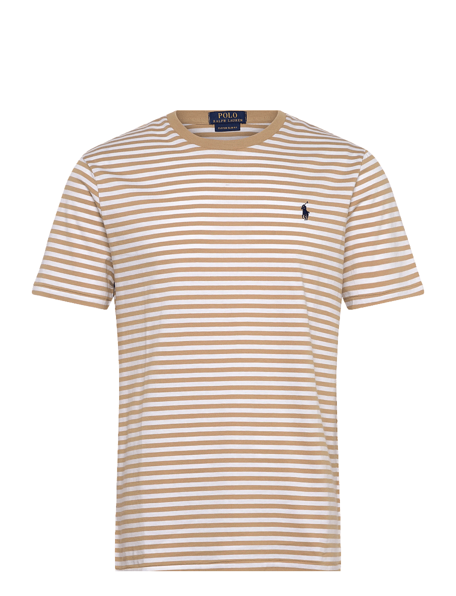 Polo Ralph Lauren - Custom Slim Fit Striped Jersey T-Shirt - short-sleeved t-shirts - vintage khaki/whi - 0