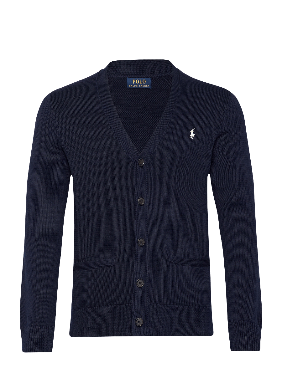 Polo Ralph Lauren - Cotton V-Neck Cardigan - susegamieji megztiniai - hunter navy/white - 1
