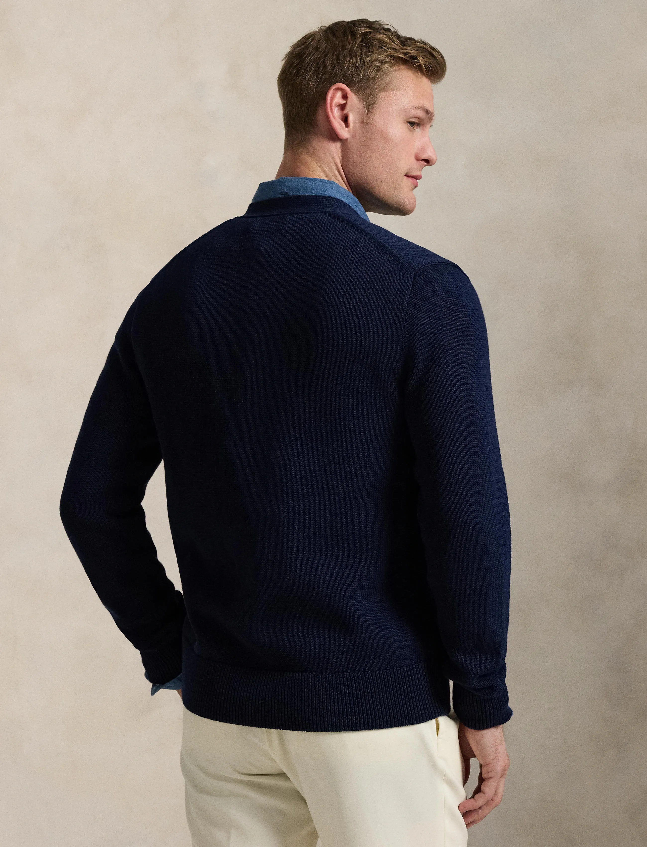 Polo Ralph Lauren - Cotton V-Neck Cardigan - cardigans - hunter navy/white - 3