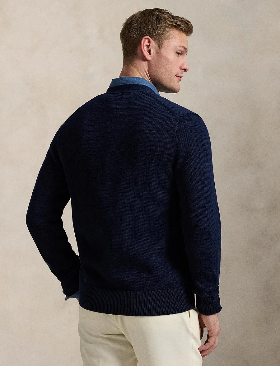 Polo Ralph Lauren - Cotton V-Neck Cardigan - susegamieji megztiniai - hunter navy/white - 3