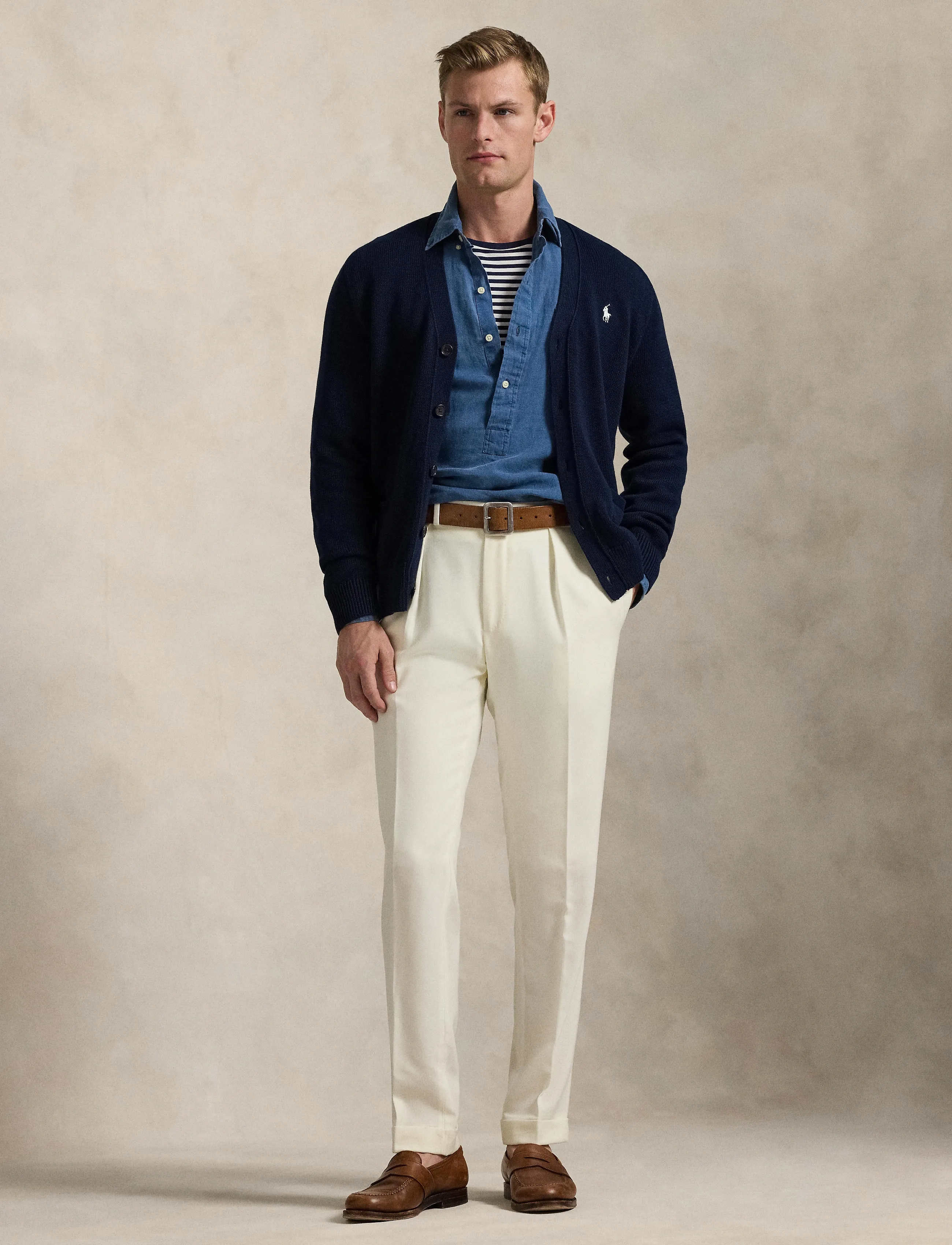 Polo Ralph Lauren - Cotton V-Neck Cardigan - cardigans - hunter navy/white - 5