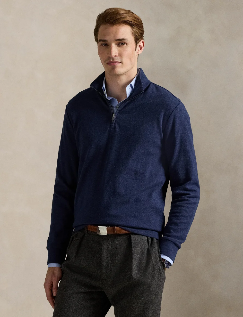 Polo Ralph Lauren - Textured Double-Knit Pullover - half zip - spring navy hthr - 3