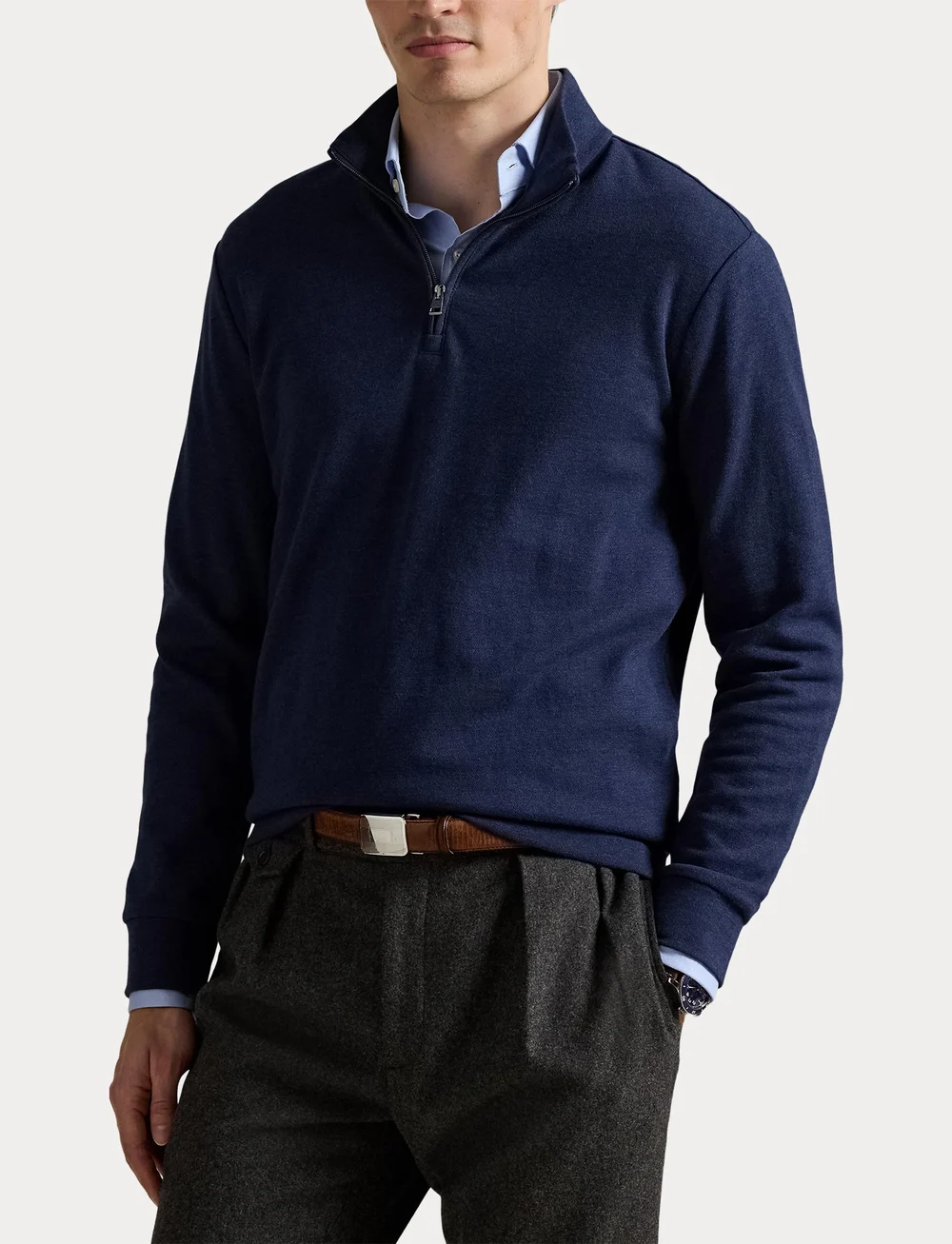 Polo Ralph Lauren - Textured Double-Knit Pullover - half zip - spring navy hthr - 5