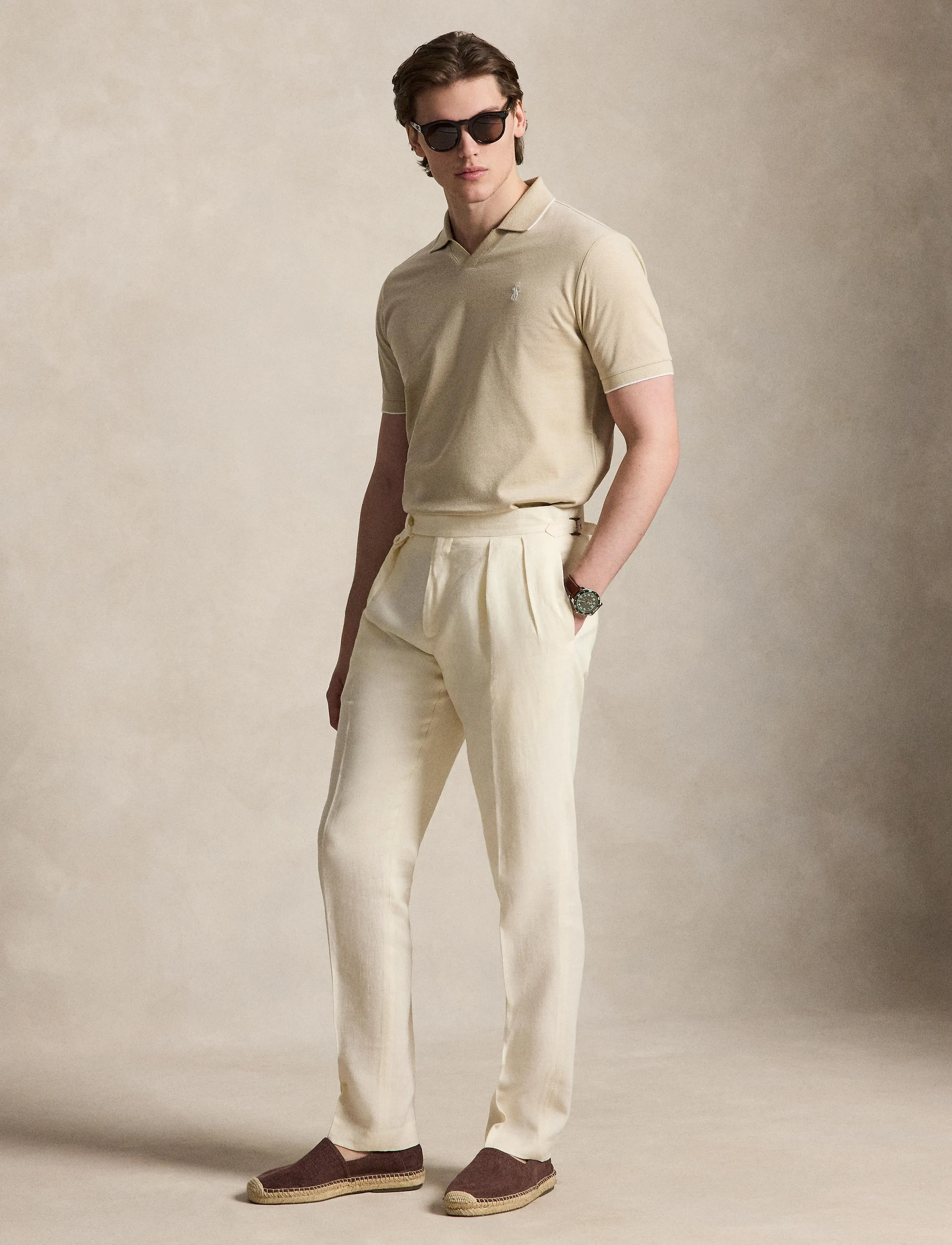 Polo Ralph Lauren Jacquard Mesh Polo Shirt - Polo Shirts - COASTAL BEIGE/WHI / beige