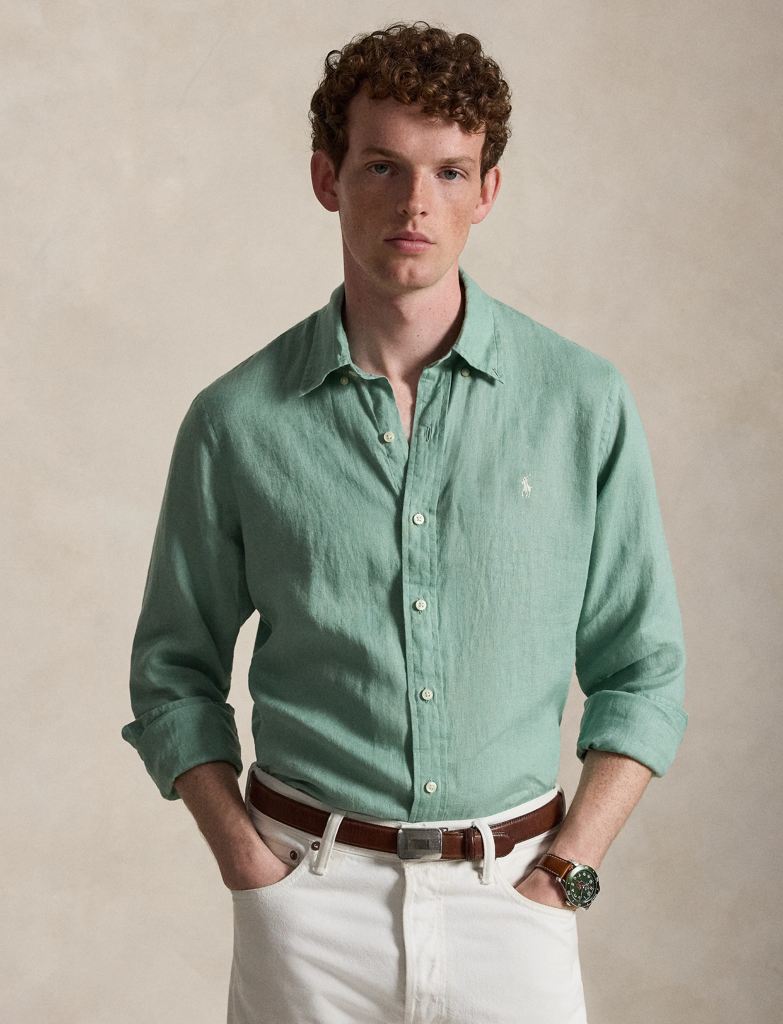 Polo Ralph Lauren 17/1 PD LINEN V1-CUBDPPCS - Linen shirts - FADED MINT / green
