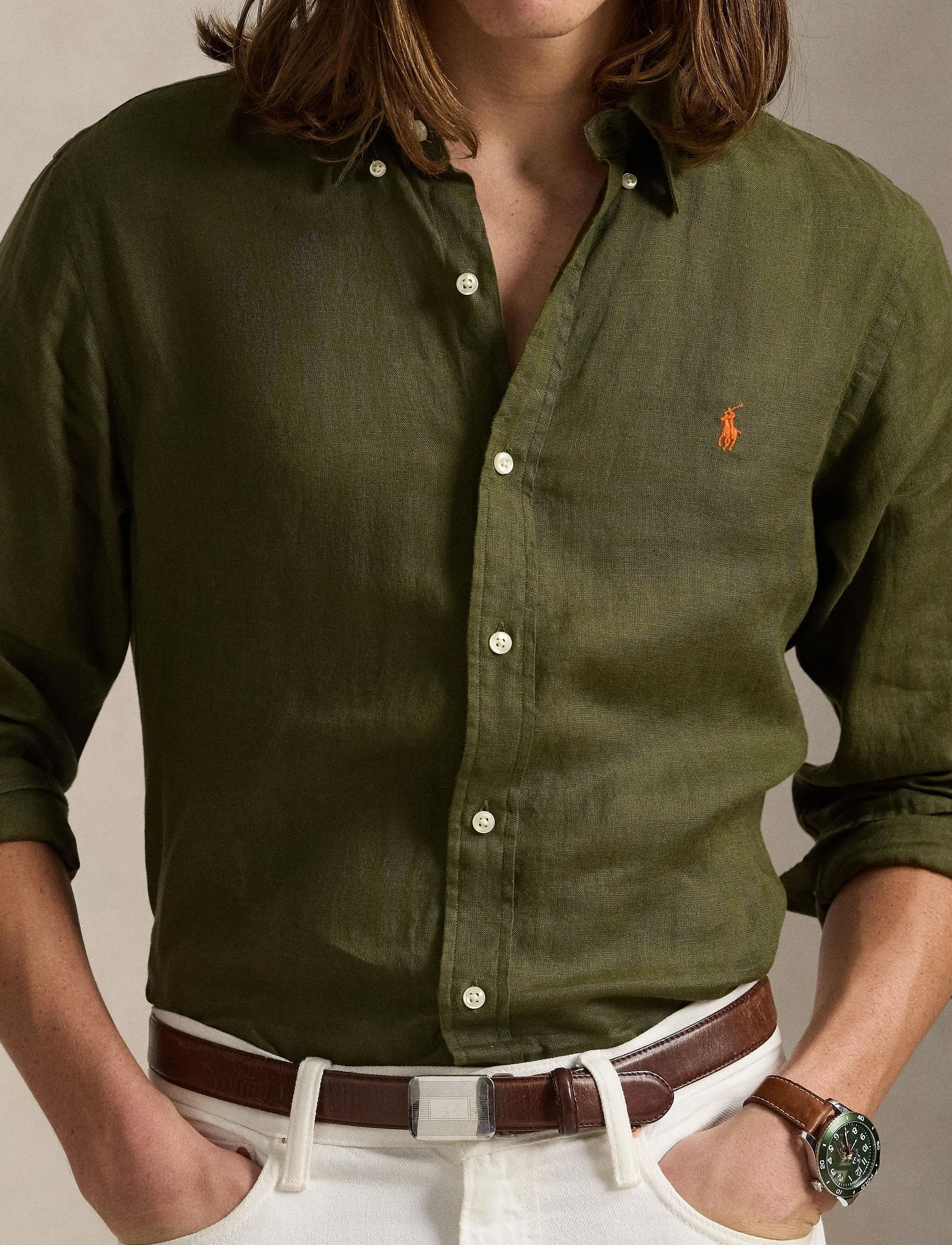 Polo Ralph Lauren - 17/1 PD LINEN V1-CUBDPPCS - linased särgid - new olive - 4