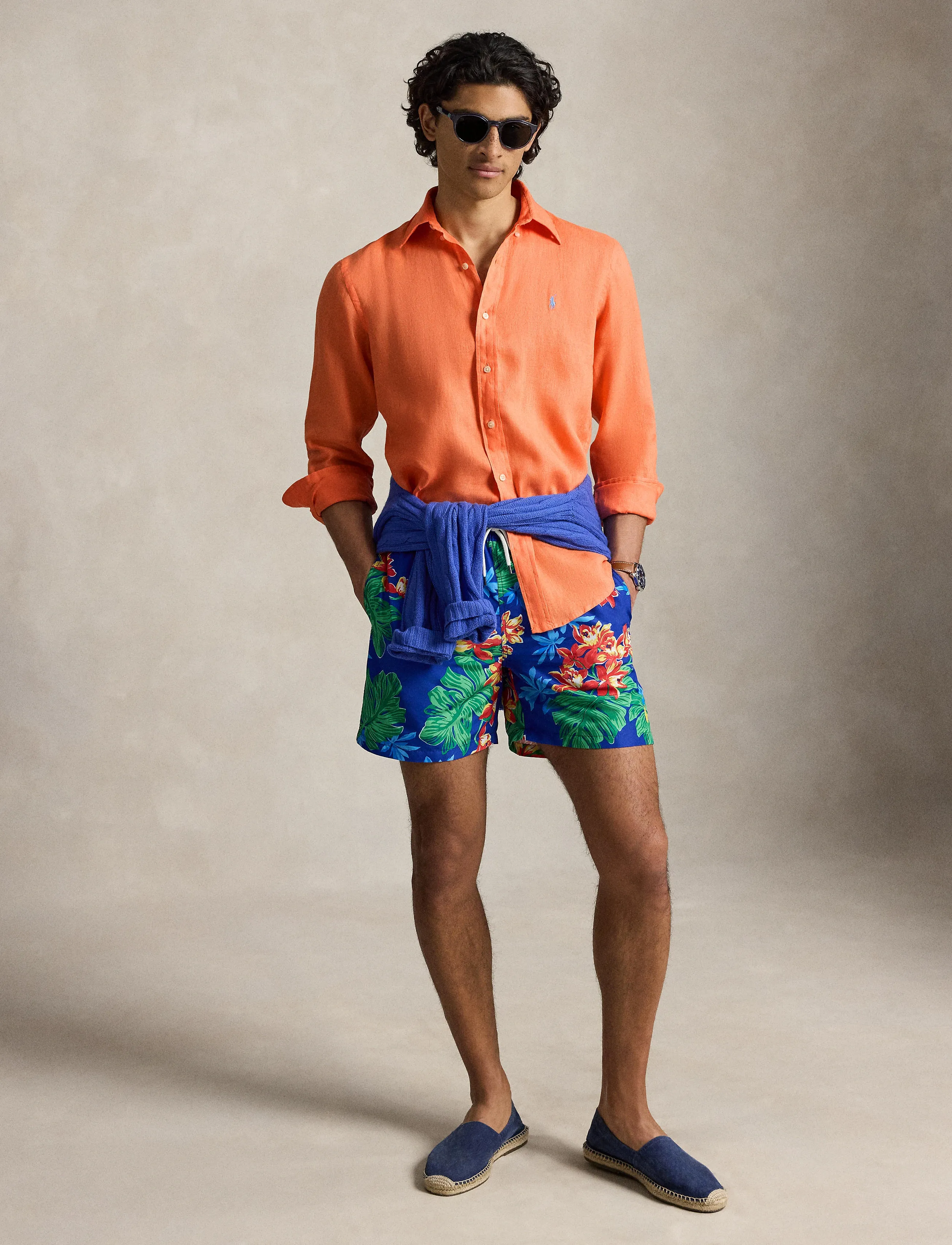 Polo Ralph Lauren Custom Fit Linen Shirt, Mænd, Skræddersyet Hørskjorte, Orange, Str: L