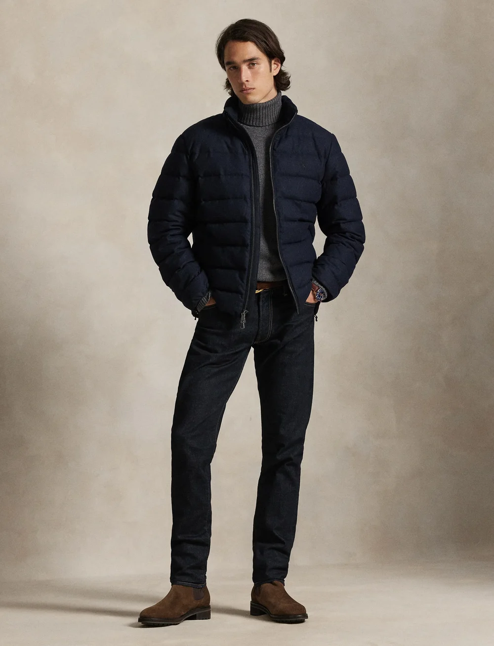 Polo Ralph Lauren - The Colden Herringbone Down Jacket - fodrade jackor - navy - 0
