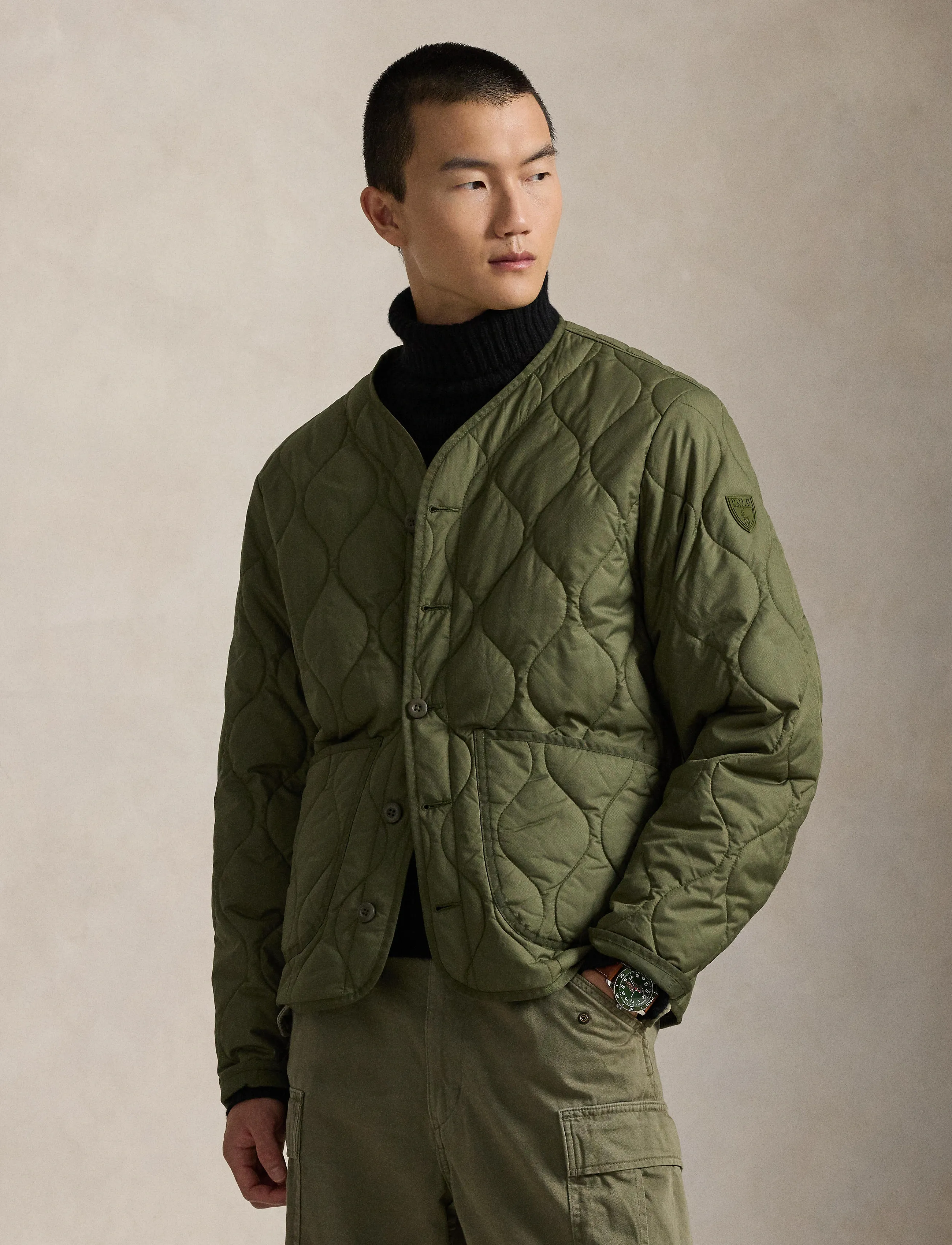 Polo Ralph Lauren - Onion-Quilted Jacquard Jacket - pikowana - new olive x - 3