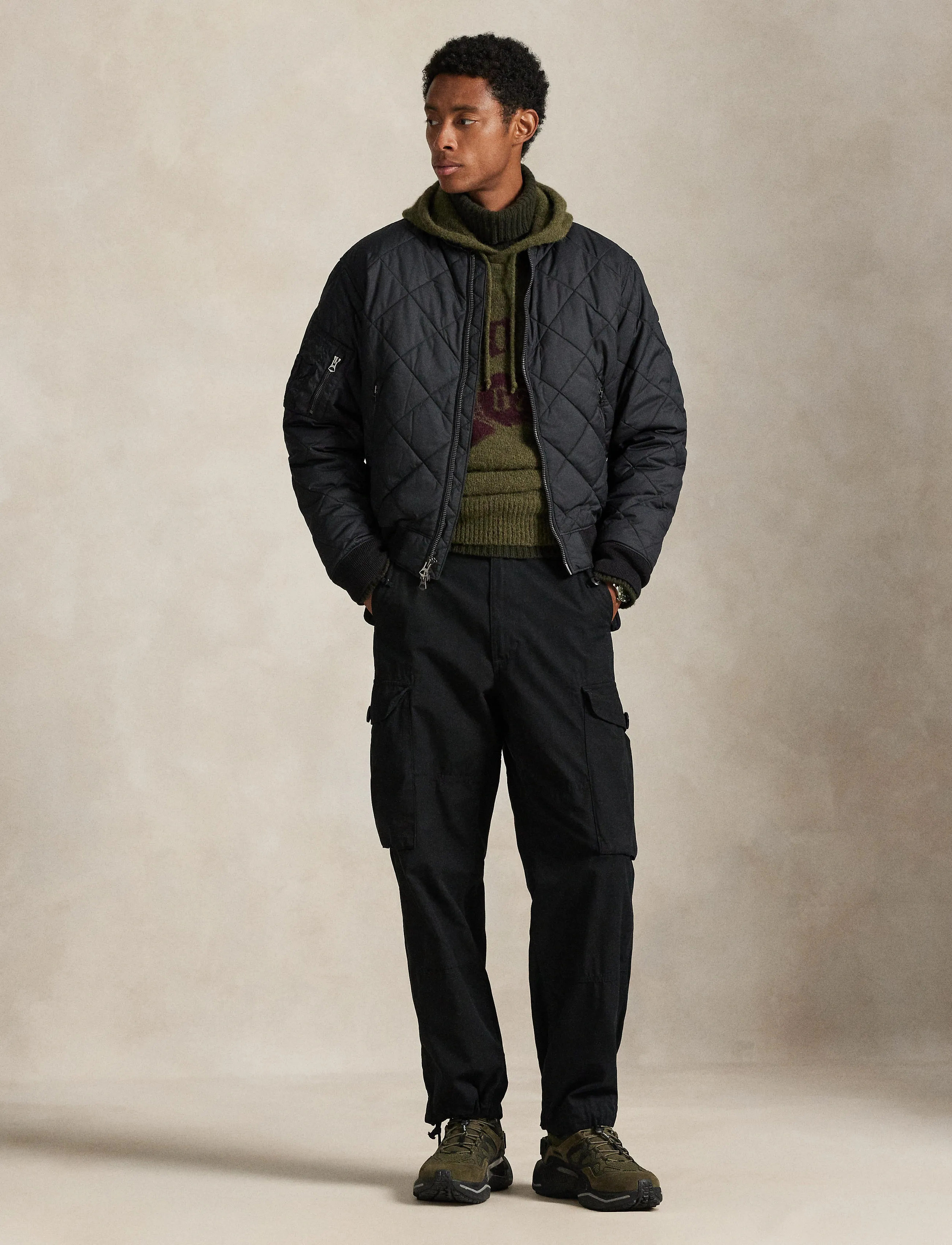 Polo Ralph Lauren Quilted Jacquard Bomber Jacket, L, Black, Jakker > Quiltede Jakker, Herre