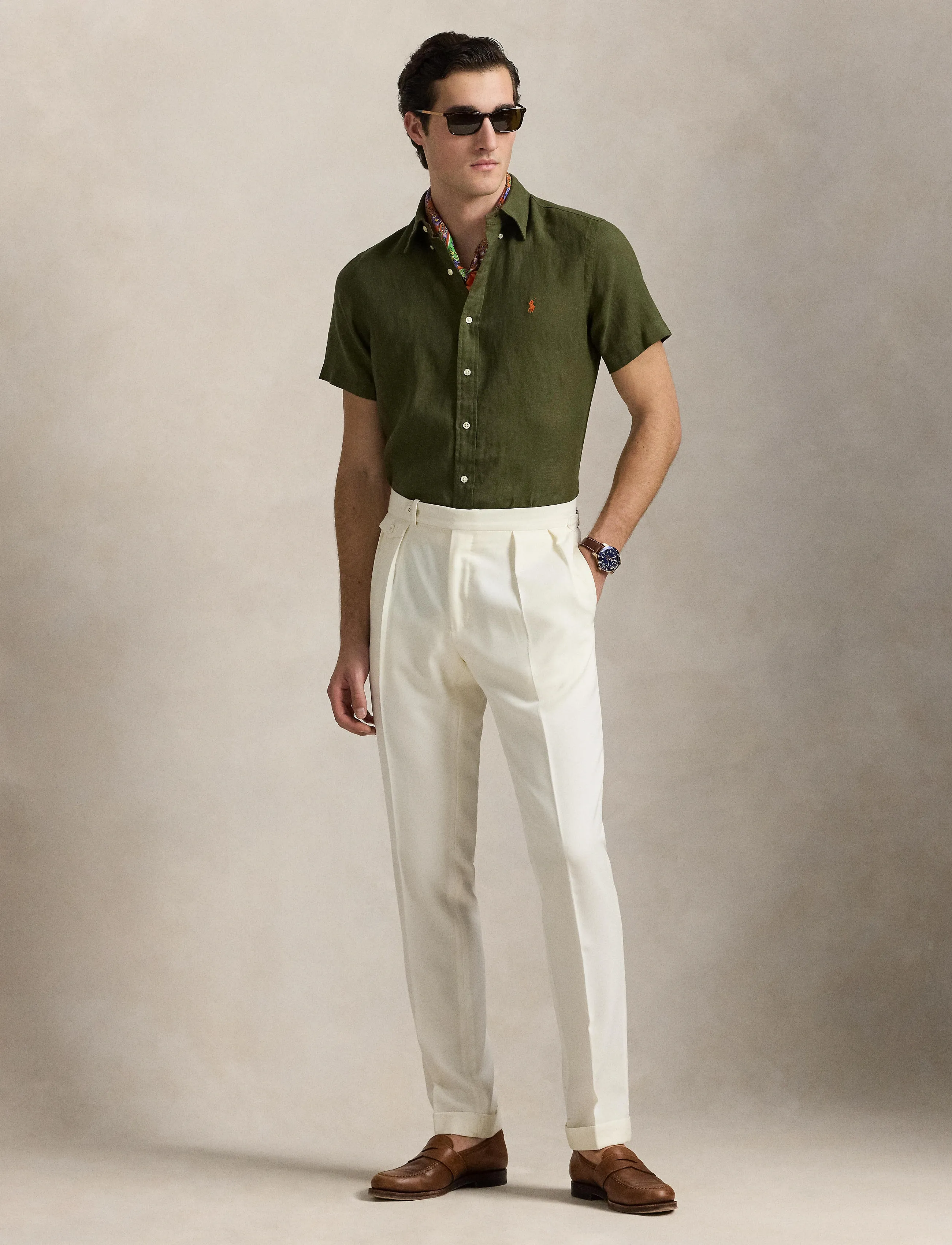 Polo Ralph Lauren Custom Fit Linen Shirt - Särgid - NEW OLIVE / green