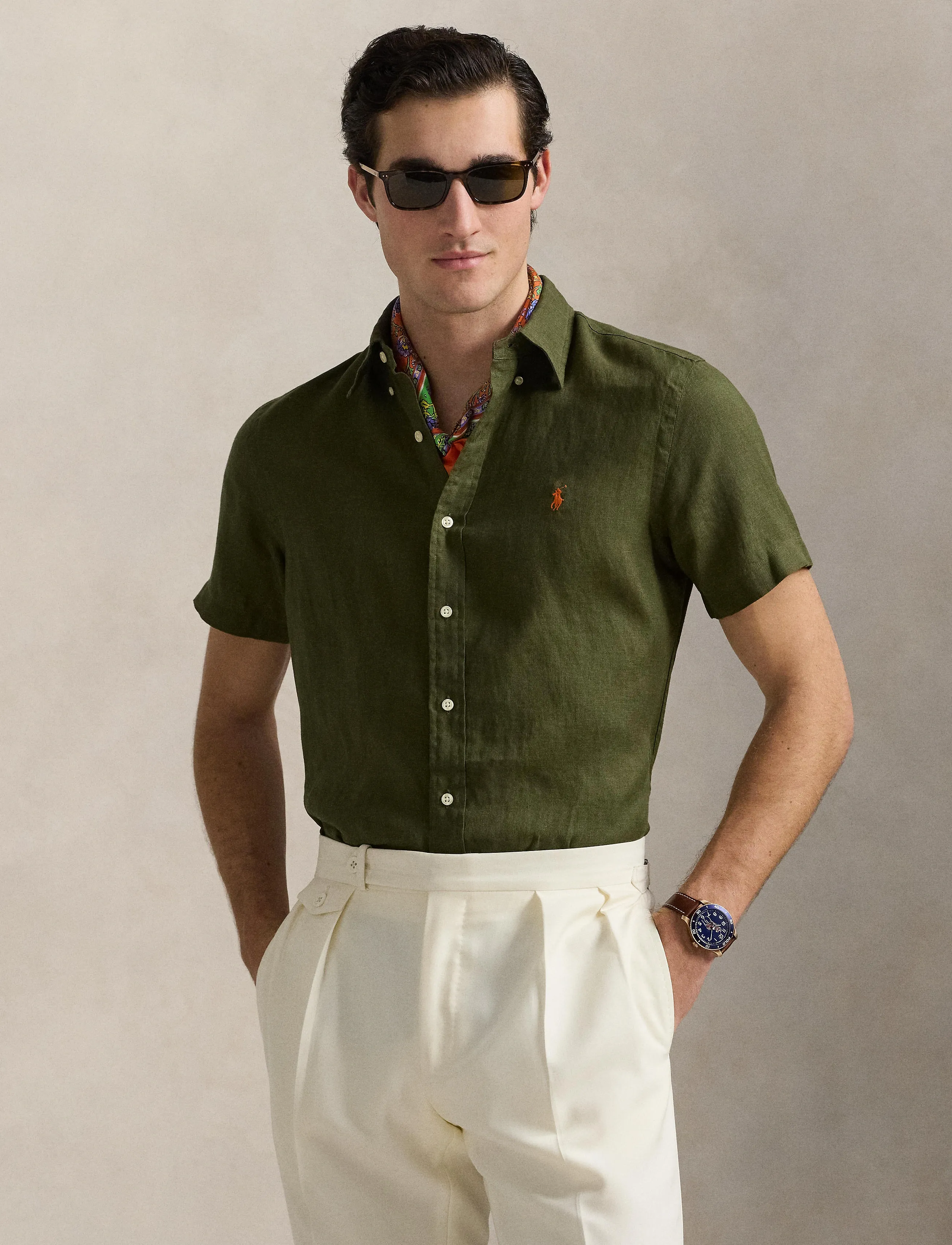 Polo Ralph Lauren - Custom Fit Linen Shirt - hörskyrtur - new olive - 3