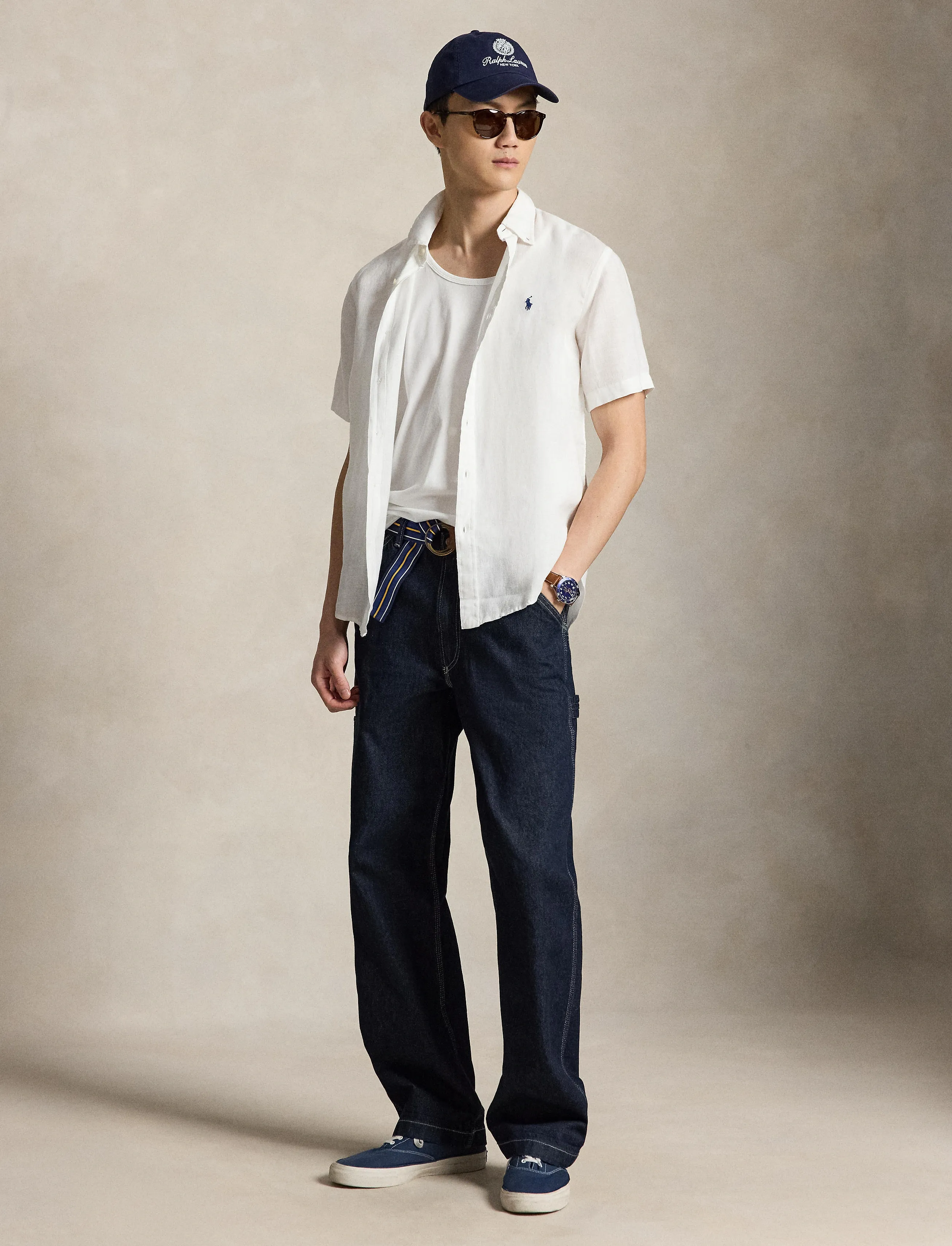 Polo Ralph Lauren Custom Fit Linen Shirt, M, White, Skjorter > Kortærmede Shirts, Herre