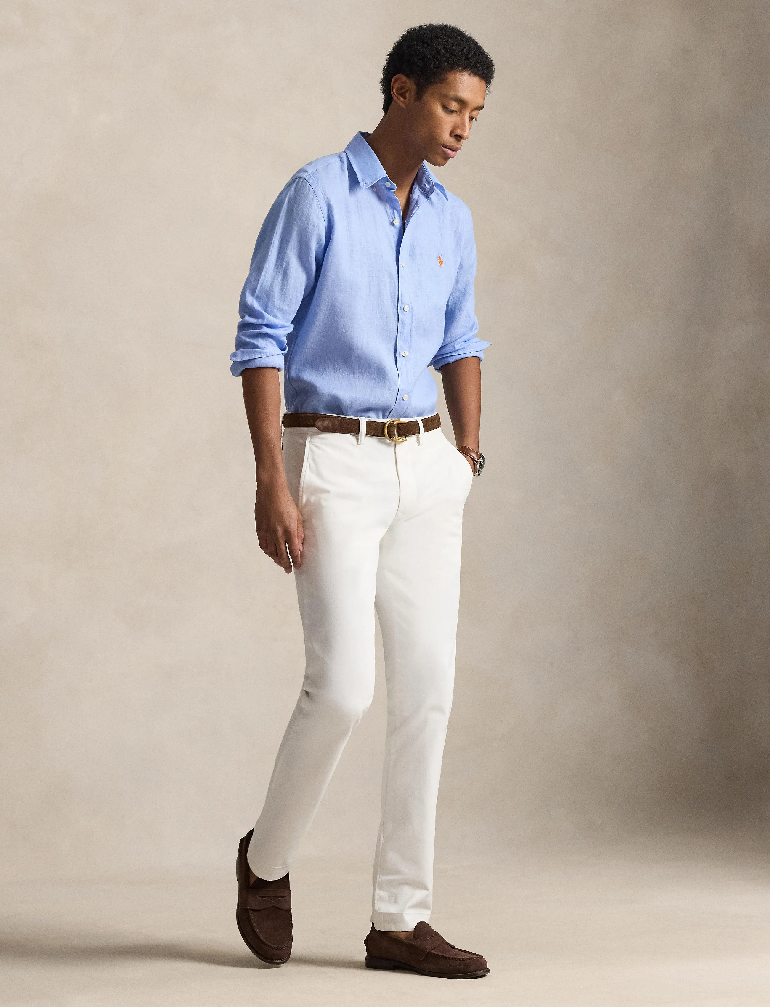 Polo Ralph Lauren Slim Fit Linen Shirt, Mænd, Slim Fit Hørskjorte, Blå, Str: L