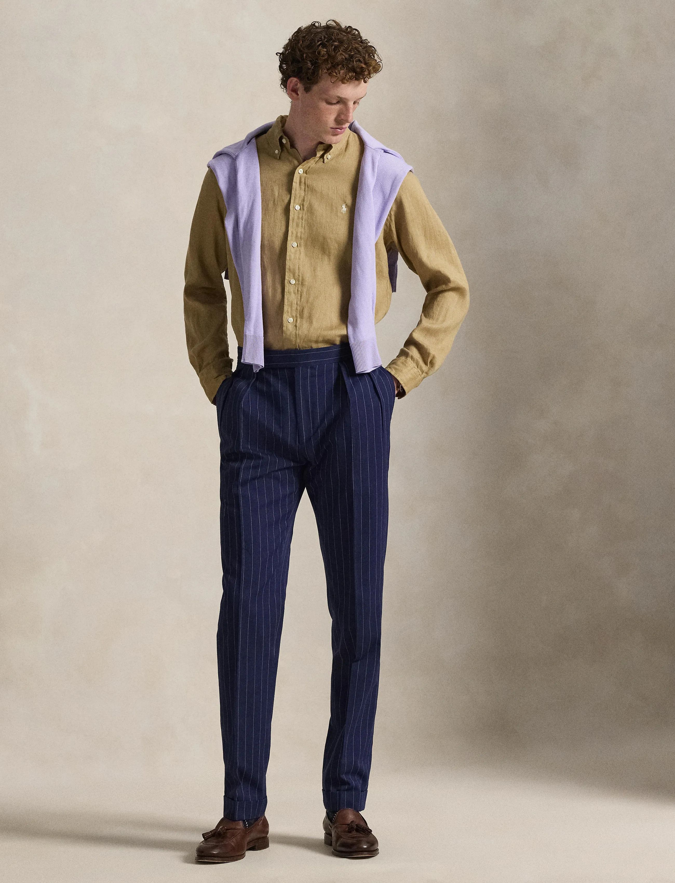 Polo Ralph Lauren Slim Fit Linen Shirt, Mænd, Slim Fit Hørskjorte, Brun, Str: S