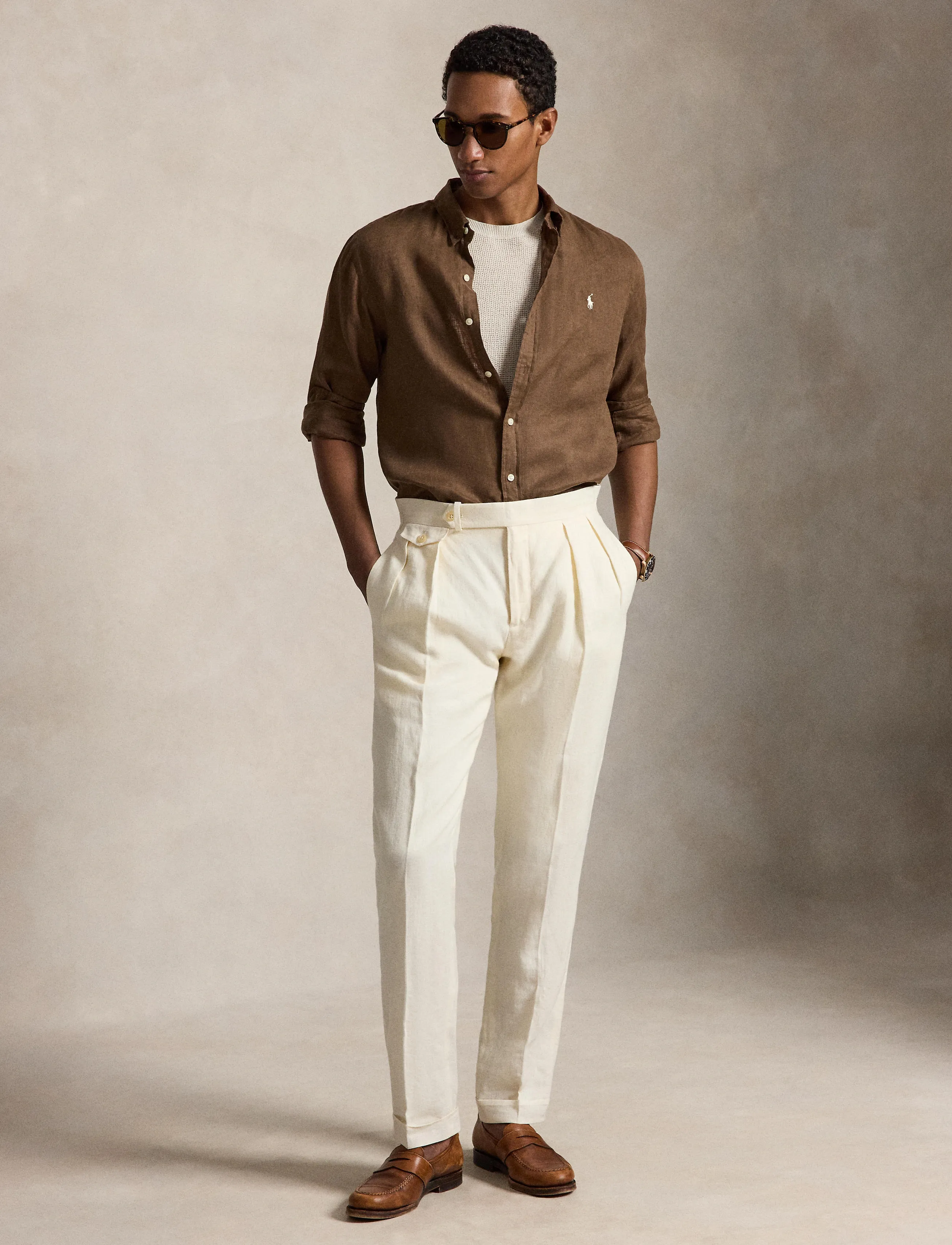 Polo Ralph Lauren Slim Fit Linen Shirt - Linen clothing - CHESTNUT / brown
