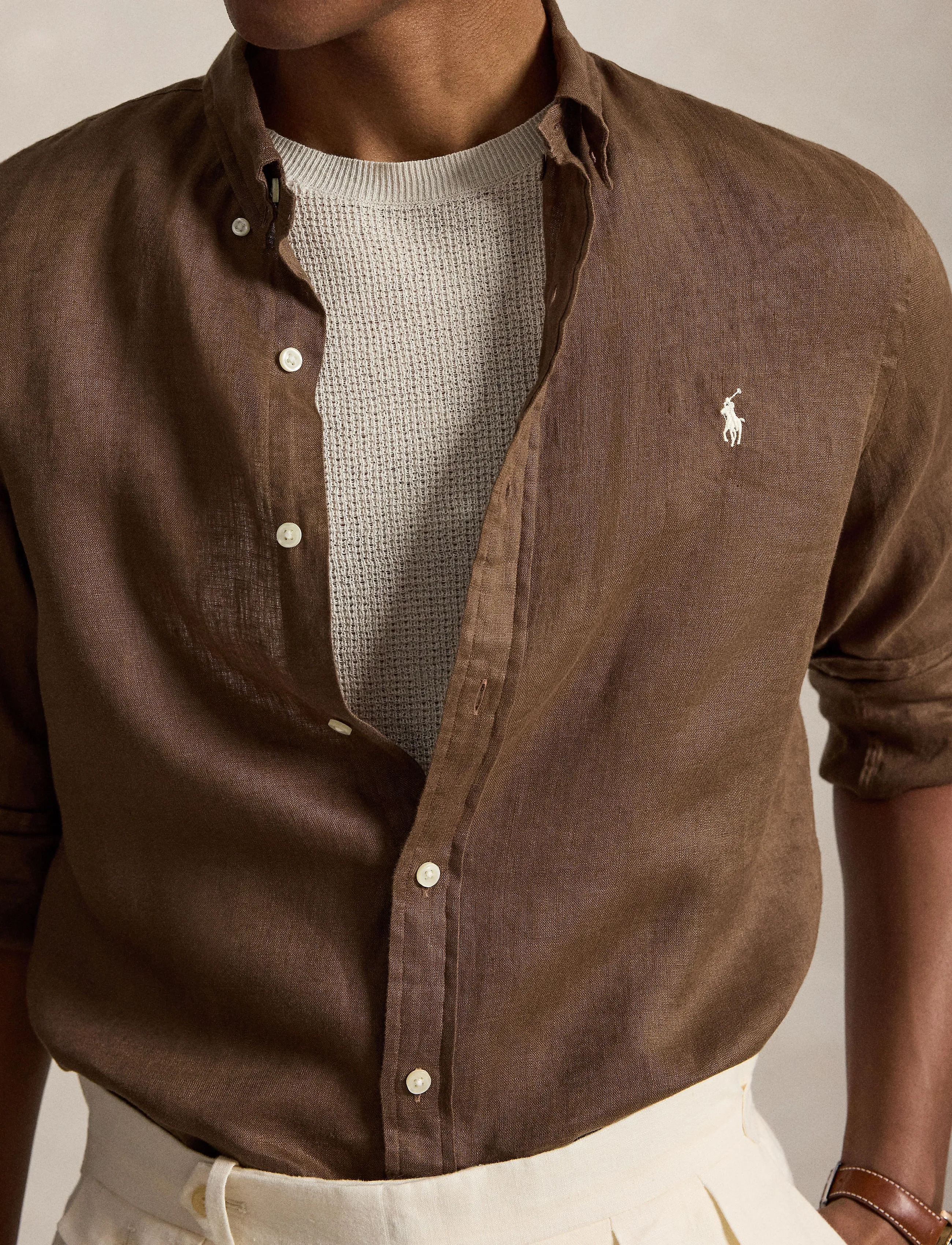 Polo Ralph Lauren - Slim Fit Linen Shirt - hørskjorter - chestnut - 4