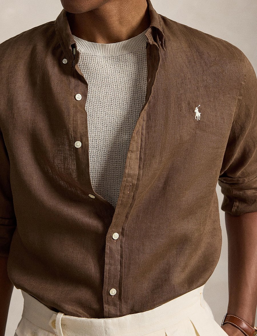 Polo Ralph Lauren - Slim Fit Linen Shirt - hørskjorter - chestnut - 4