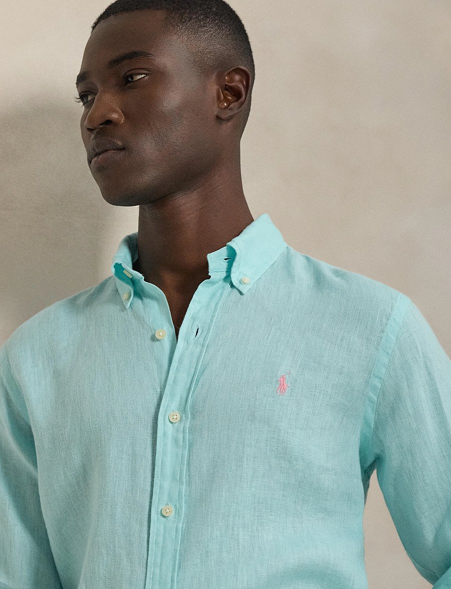 Polo Ralph Lauren - Slim Fit Linen Shirt - hørskjorter - new aqua - 4