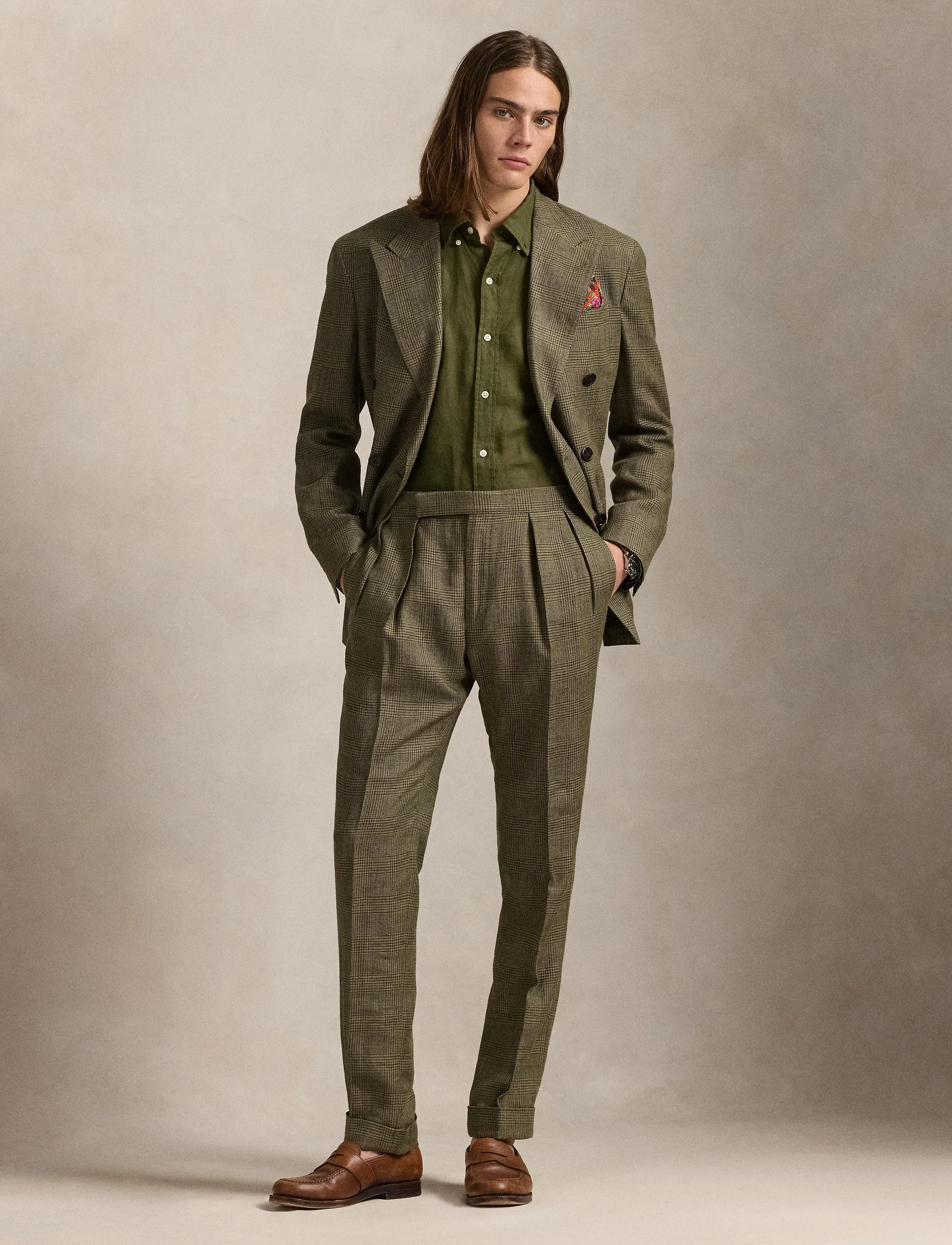 Polo Ralph Lauren Slim Fit Linen Shirt, Mænd, Slim Fit Hørskjorte, Kakigrøn, Str: L