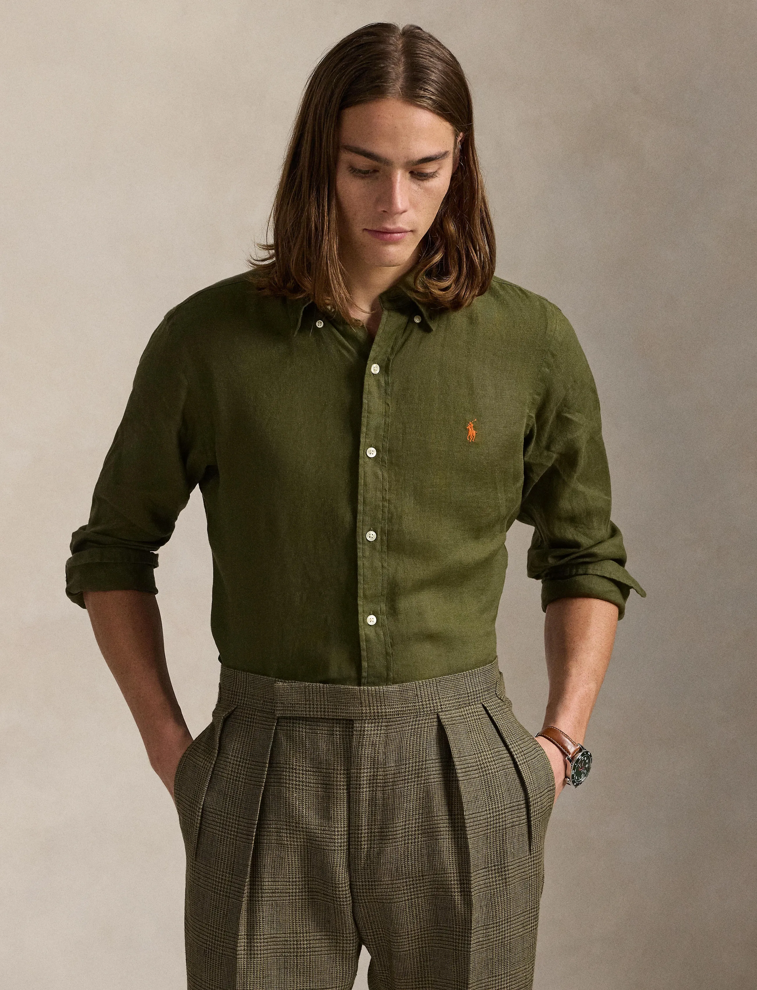 Polo Ralph Lauren - Slim Fit Linen Shirt - hørskjorter - new olive - 3