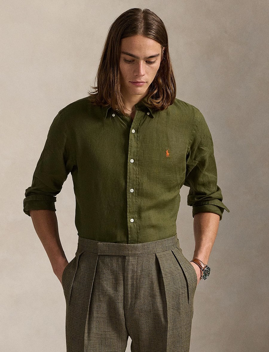 Polo Ralph Lauren - Slim Fit Linen Shirt - hørskjorter - new olive - 3