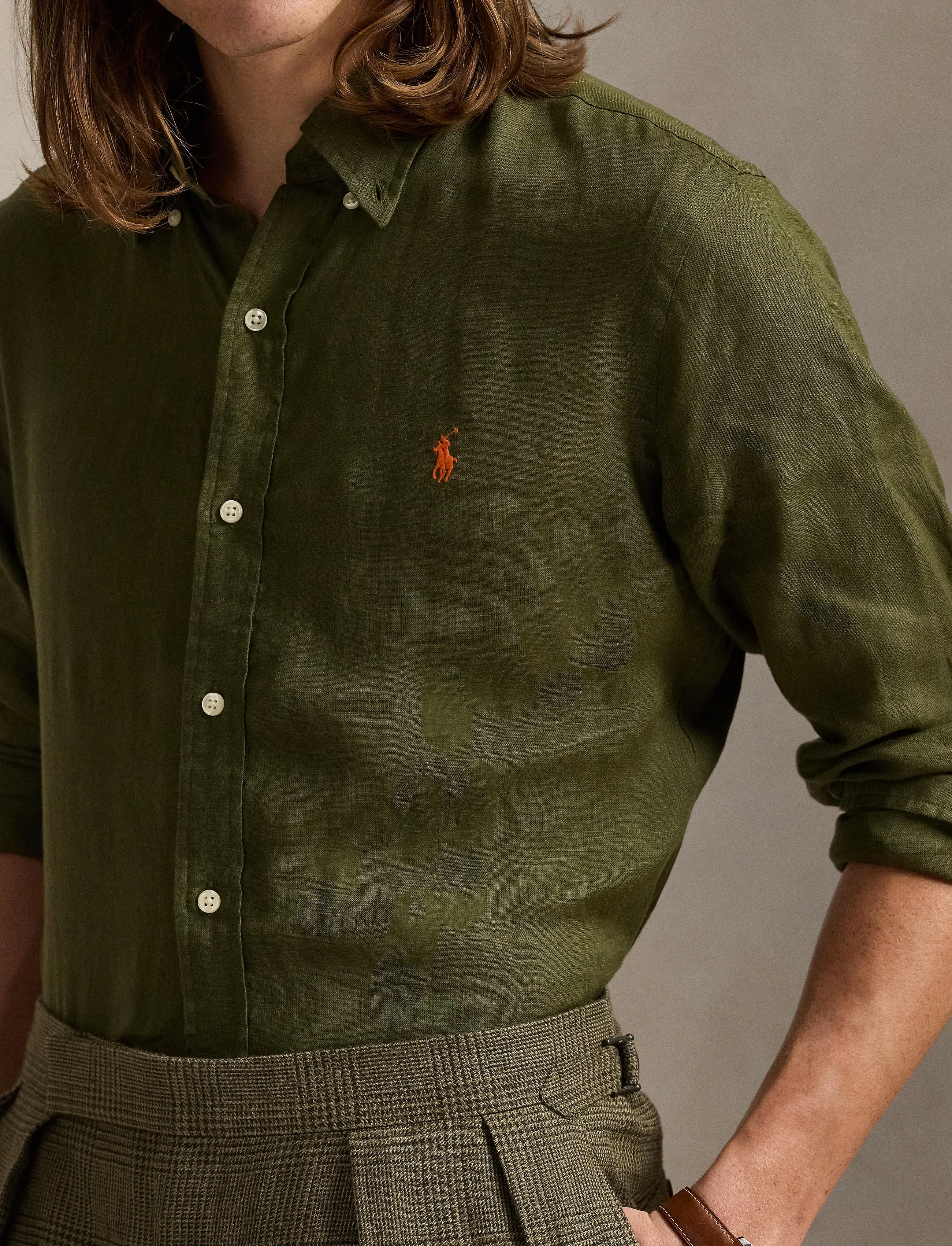 Polo Ralph Lauren - Slim Fit Linen Shirt - hørskjorter - new olive - 4