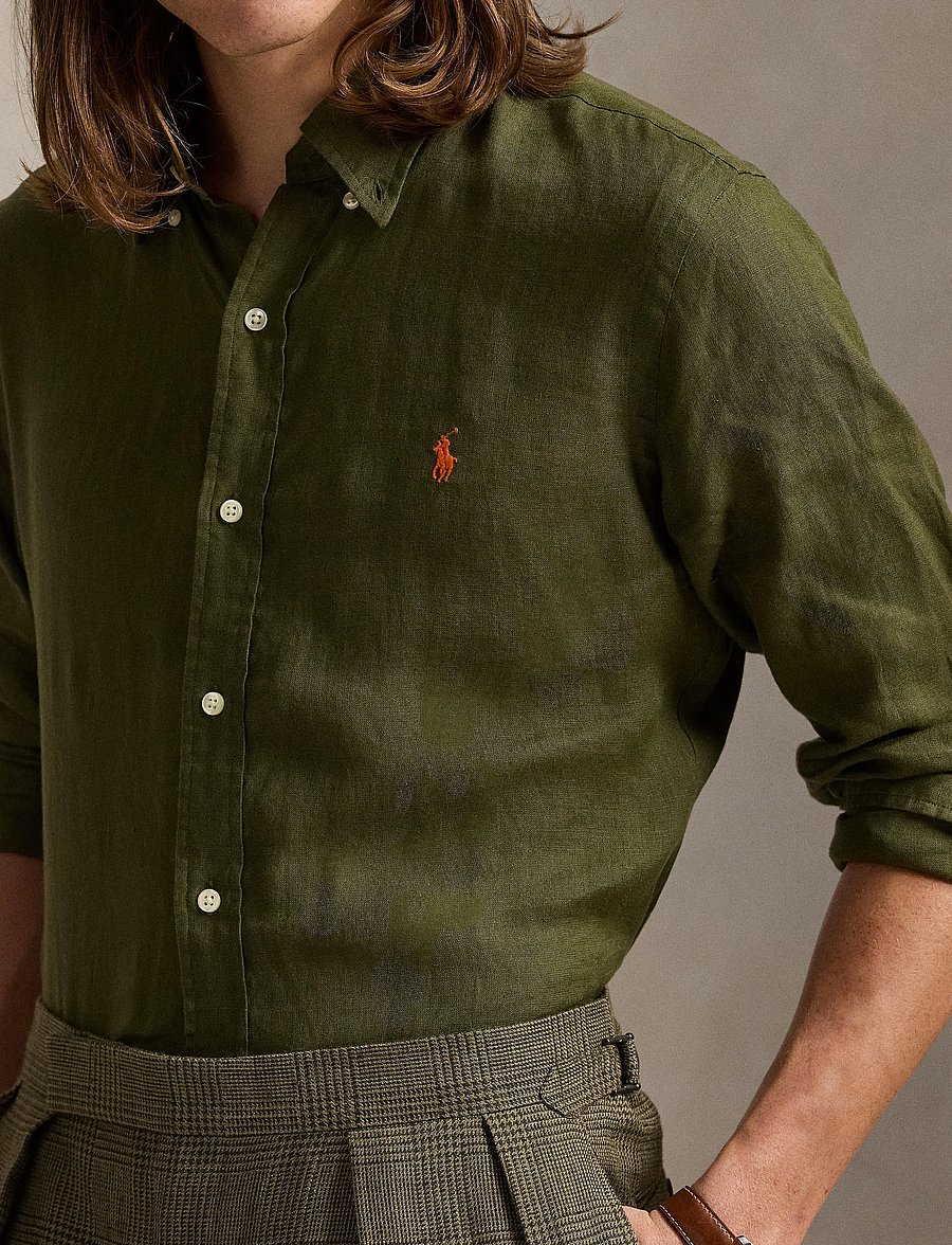 Polo Ralph Lauren - Slim Fit Linen Shirt - hørskjorter - new olive - 4