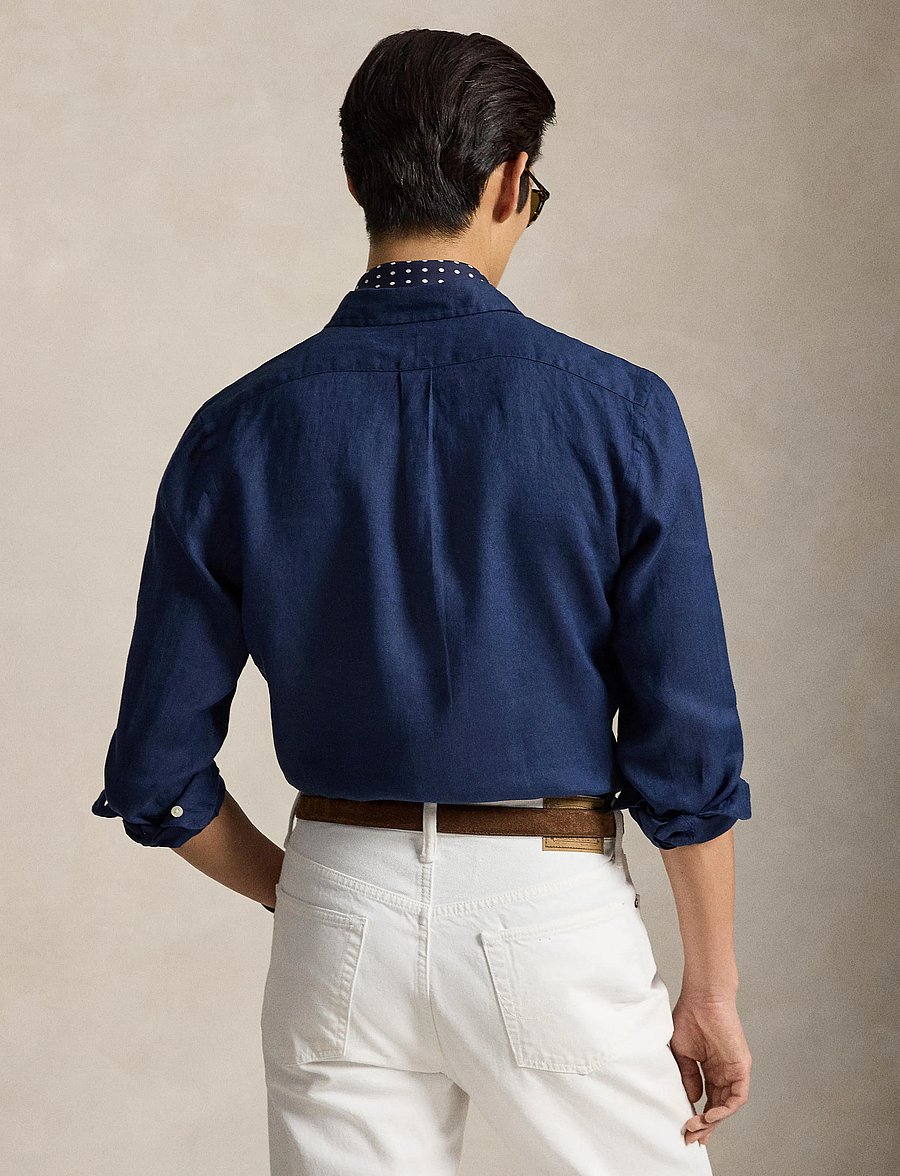 Polo Ralph Lauren - Slim Fit Linen Shirt - hørskjorter - newport navy w/ w - 0