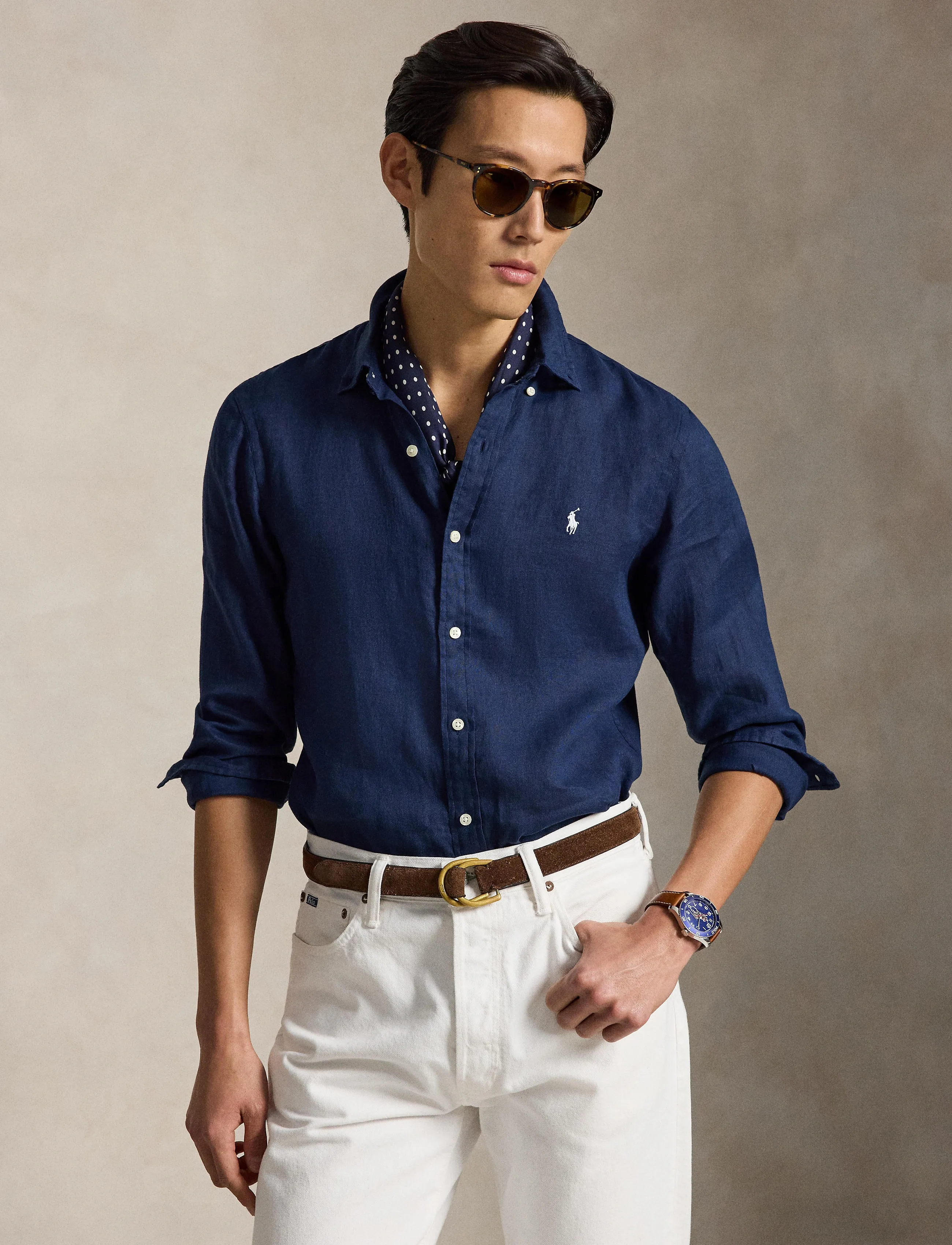 Polo Ralph Lauren - Slim Fit Linen Shirt - hørskjorter - newport navy w/ w - 3